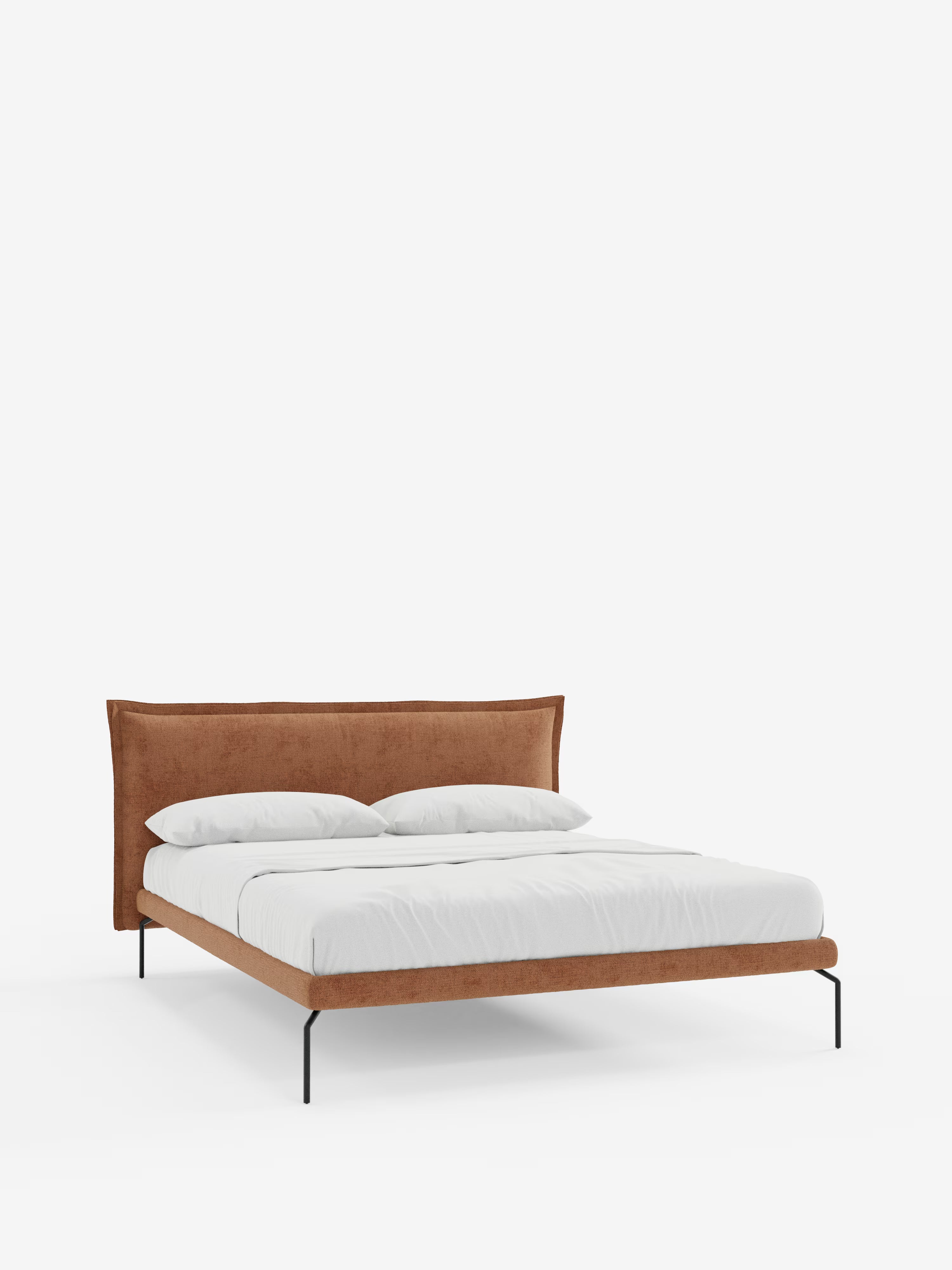 Eric Upholstered removable cover bed with steel legs in stain-resistant fabric
