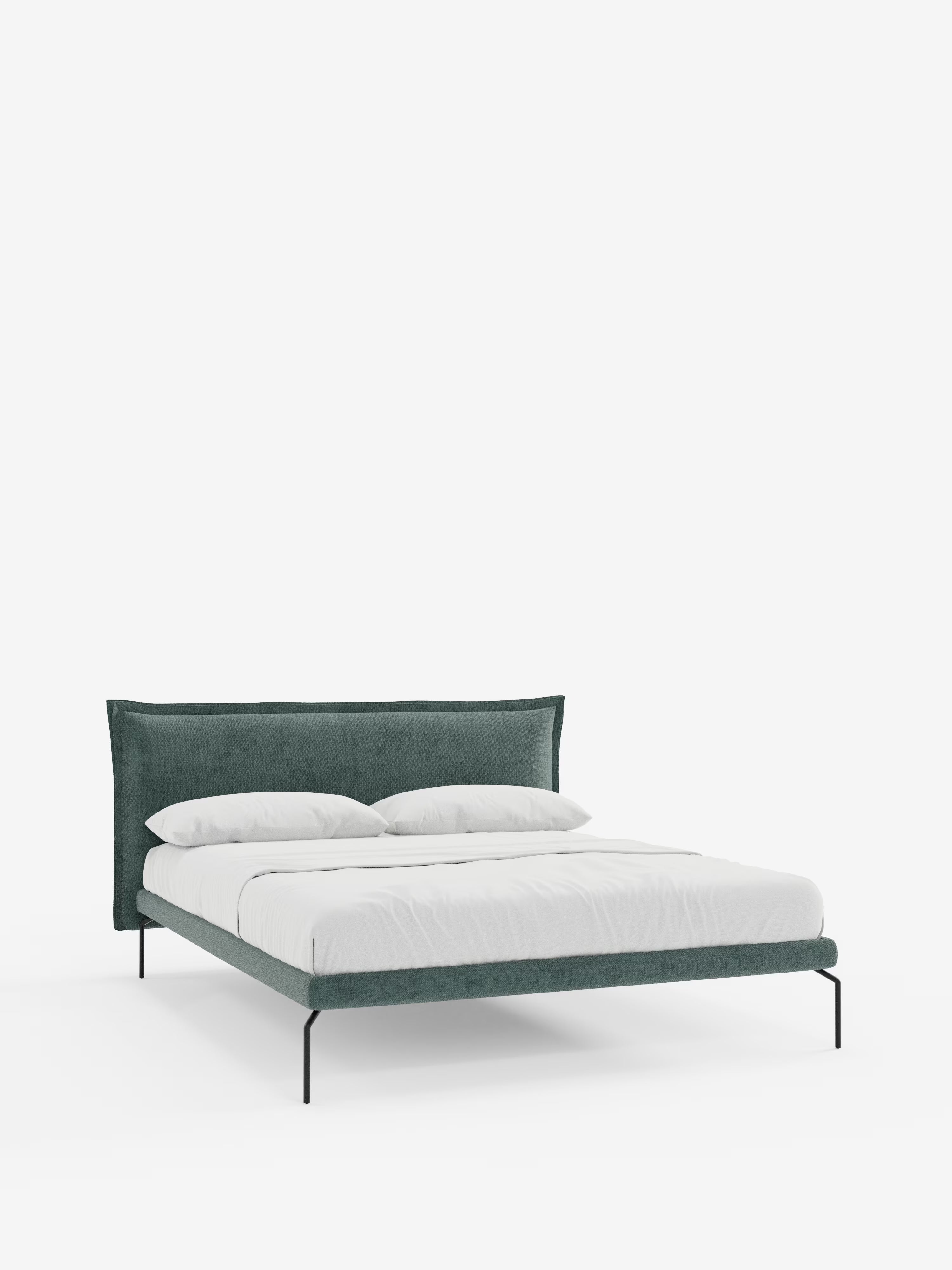 Eric Upholstered removable cover bed with steel legs in stain-resistant fabric