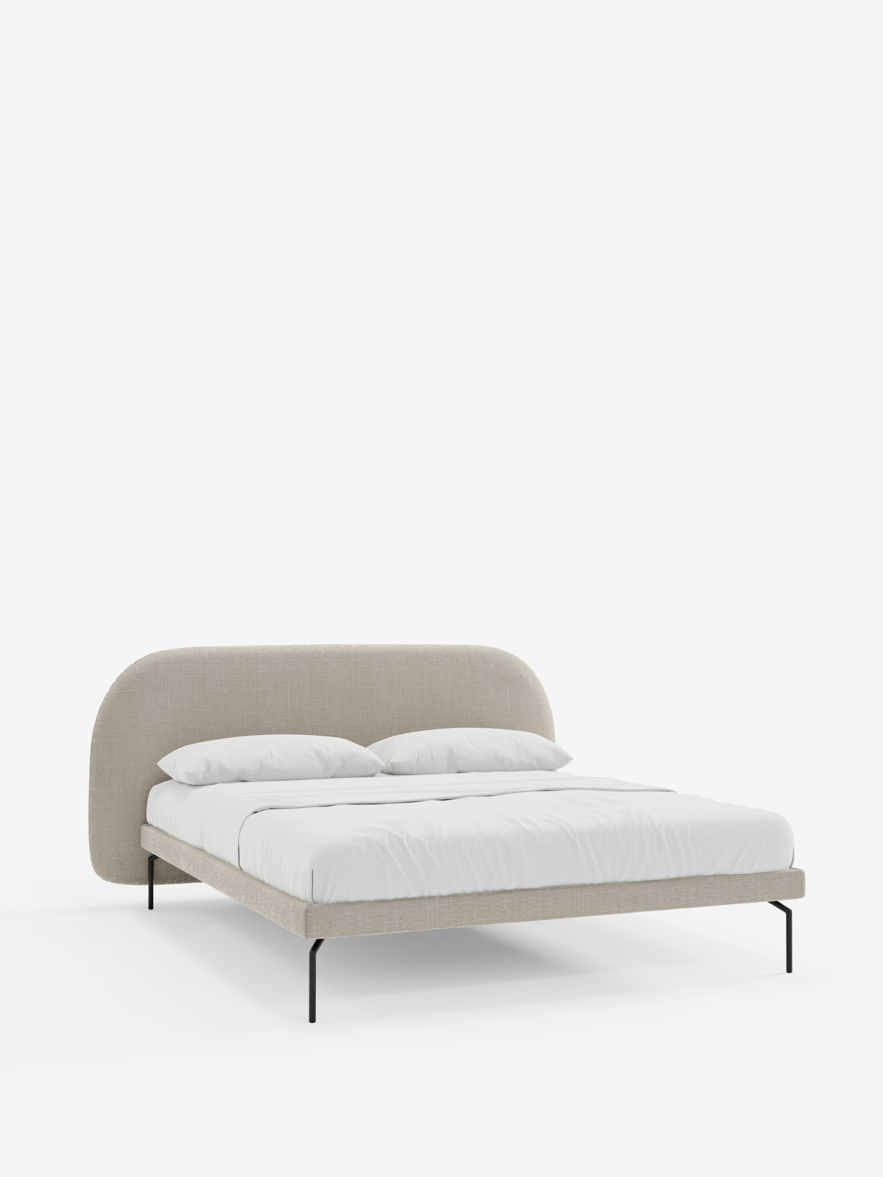 Soleil Cama acolchada de diseño con patas de metal y tejido jacquard antimanchas