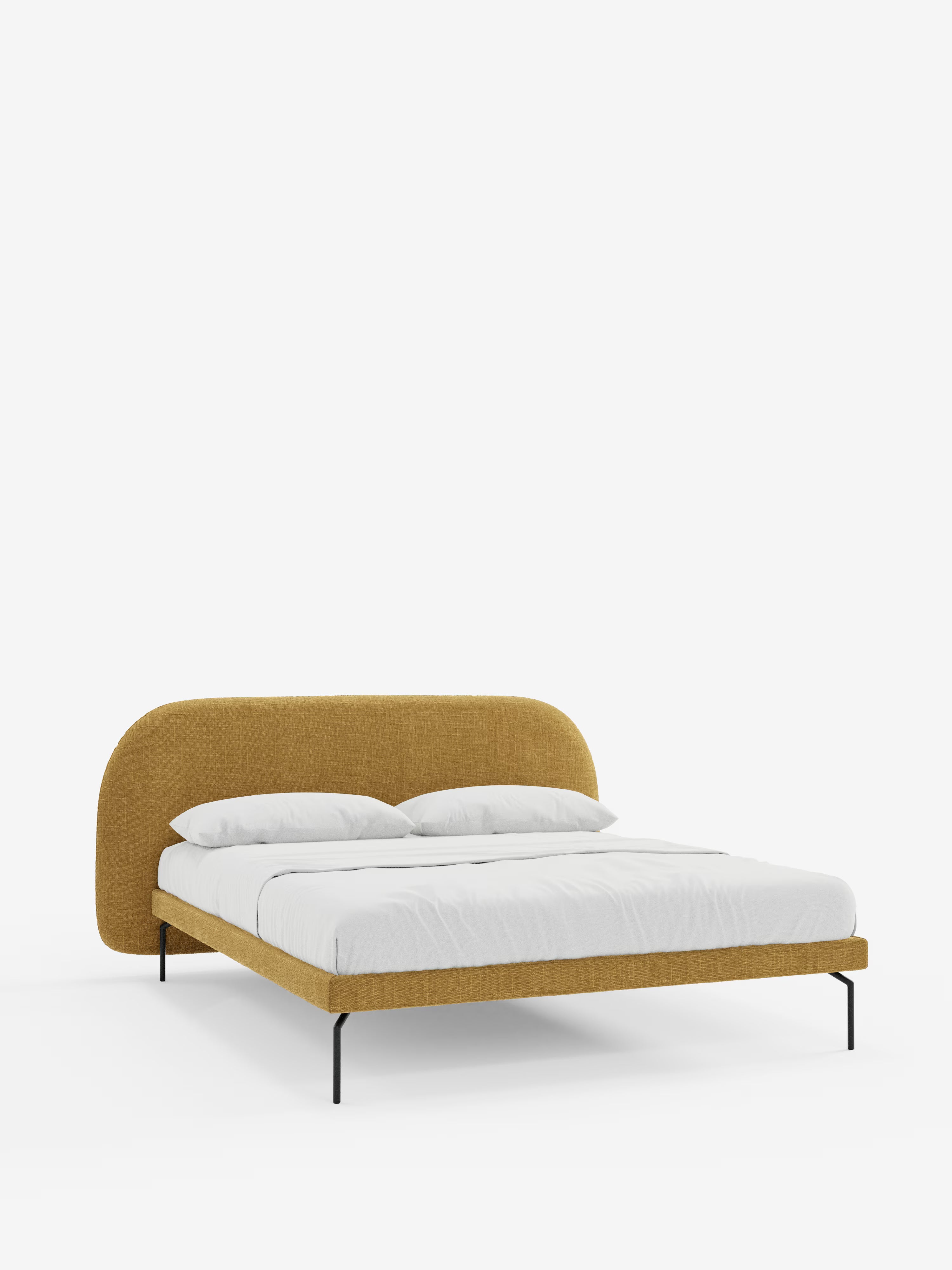 Soleil Cama acolchada de diseño con patas de metal y tejido jacquard antimanchas