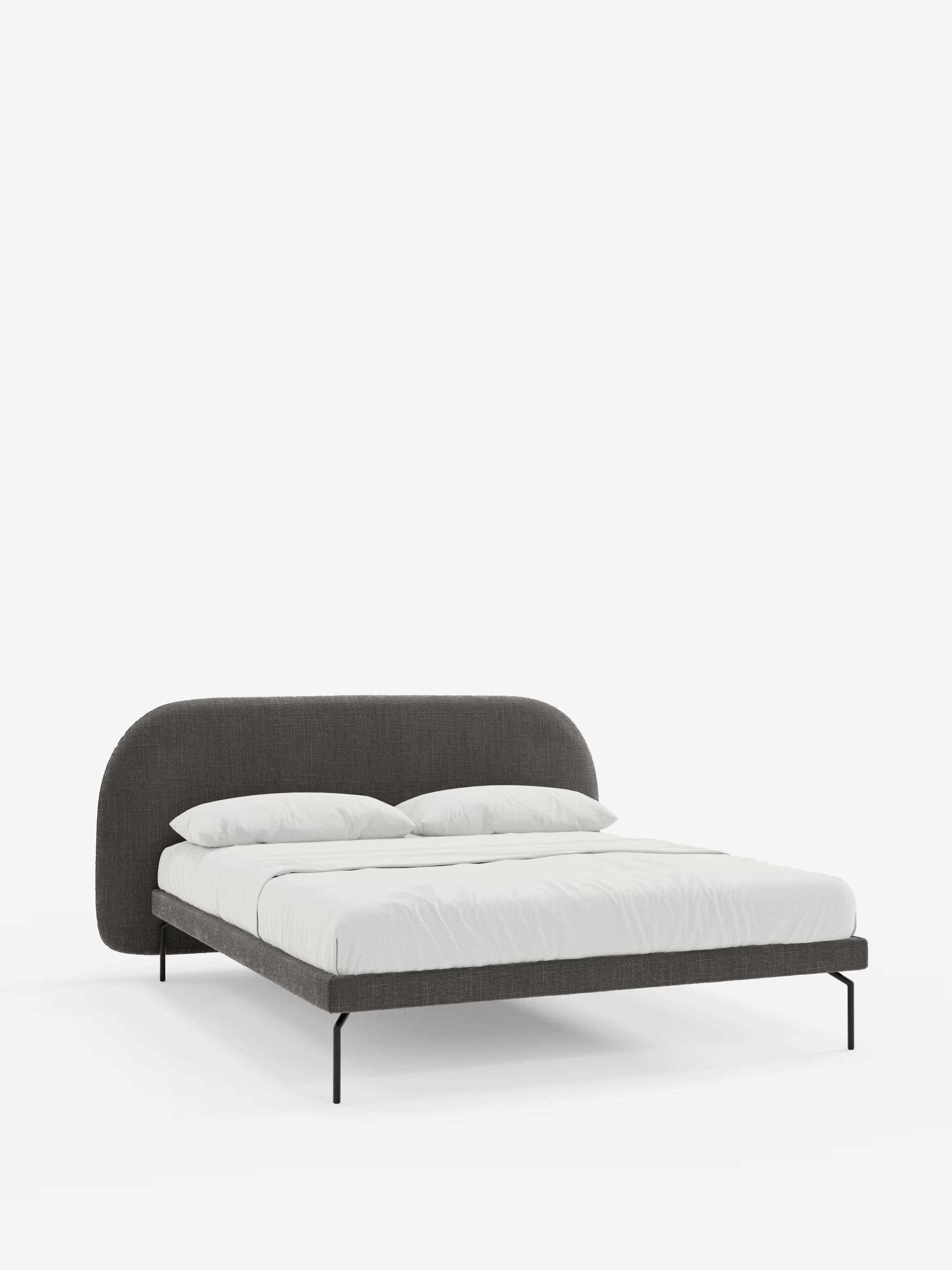 Soleil Cama acolchada de diseño con patas de metal y tejido jacquard antimanchas