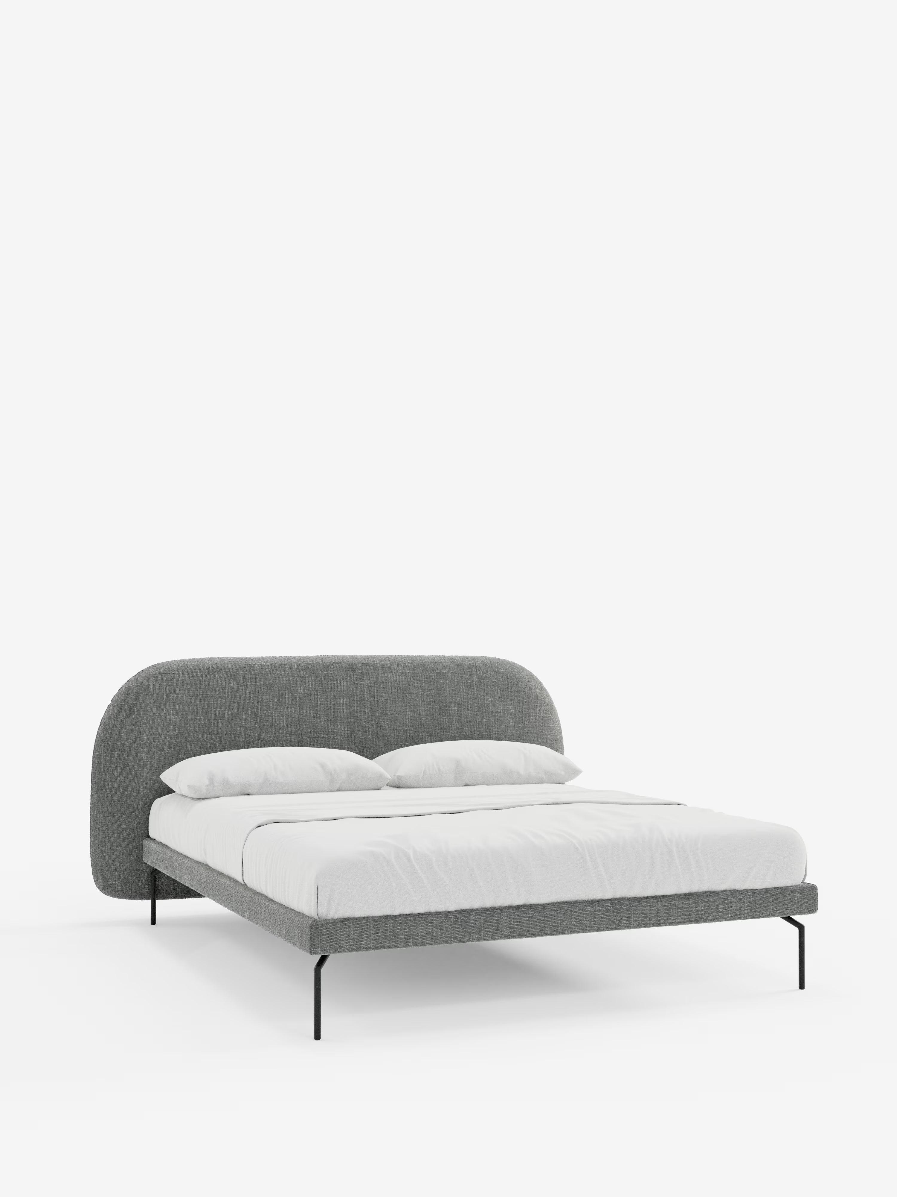 Soleil Cama acolchada de diseño con patas de metal y tejido jacquard antimanchas