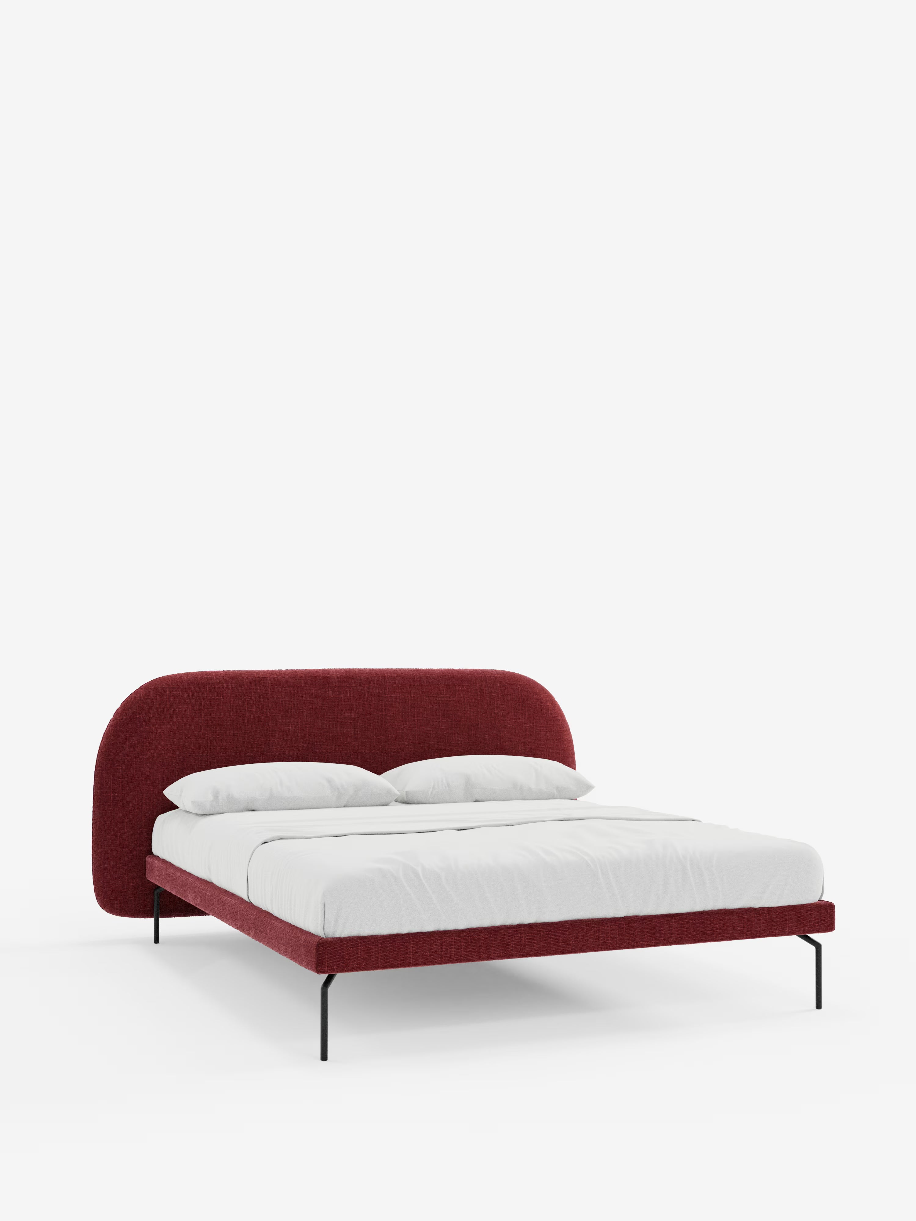 Soleil Cama acolchada de diseño con patas de metal y tejido jacquard antimanchas