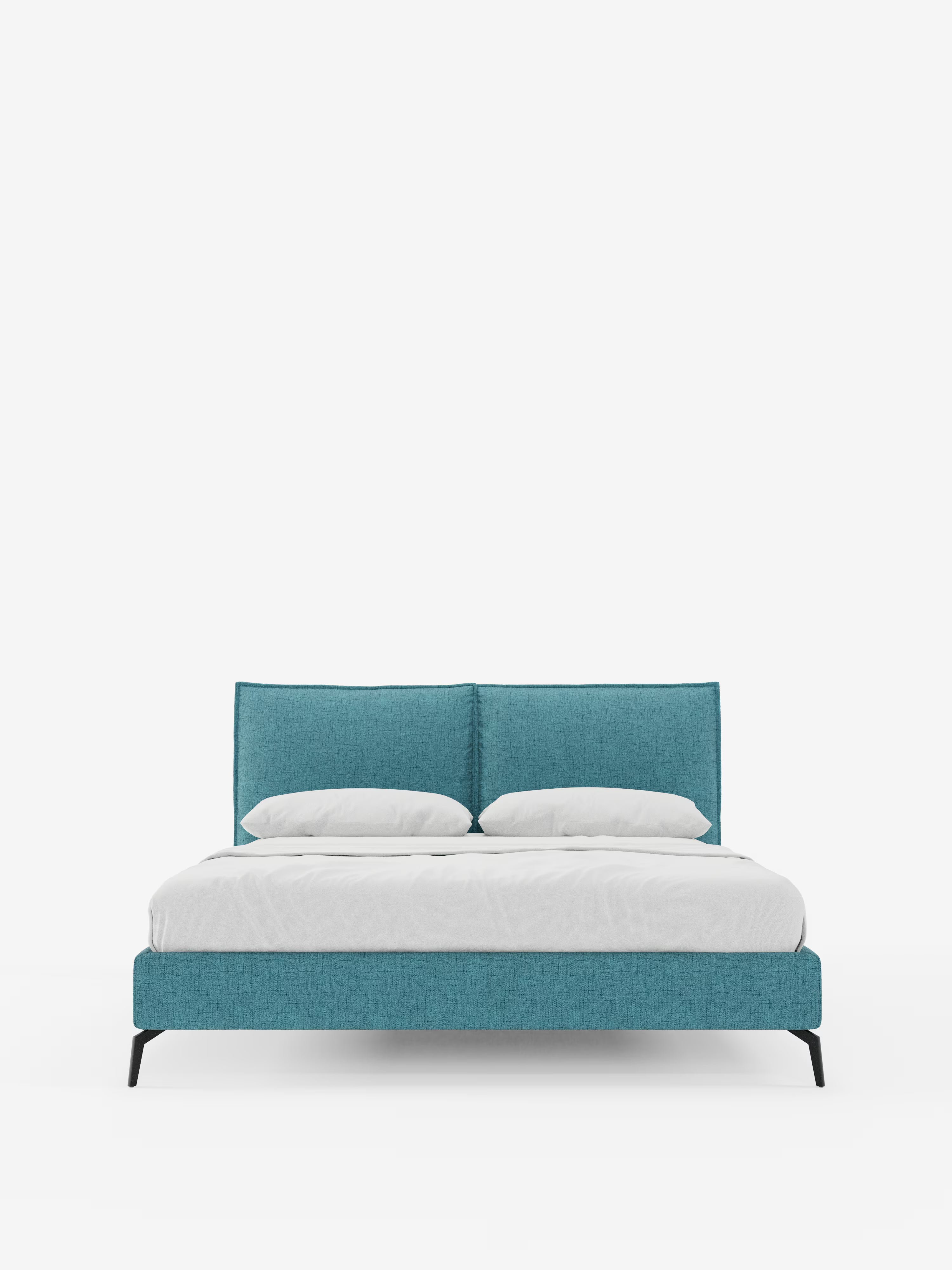 Cloe Cama acolchada de diseño elegante con patas de metal y tejido flameado impermeable
