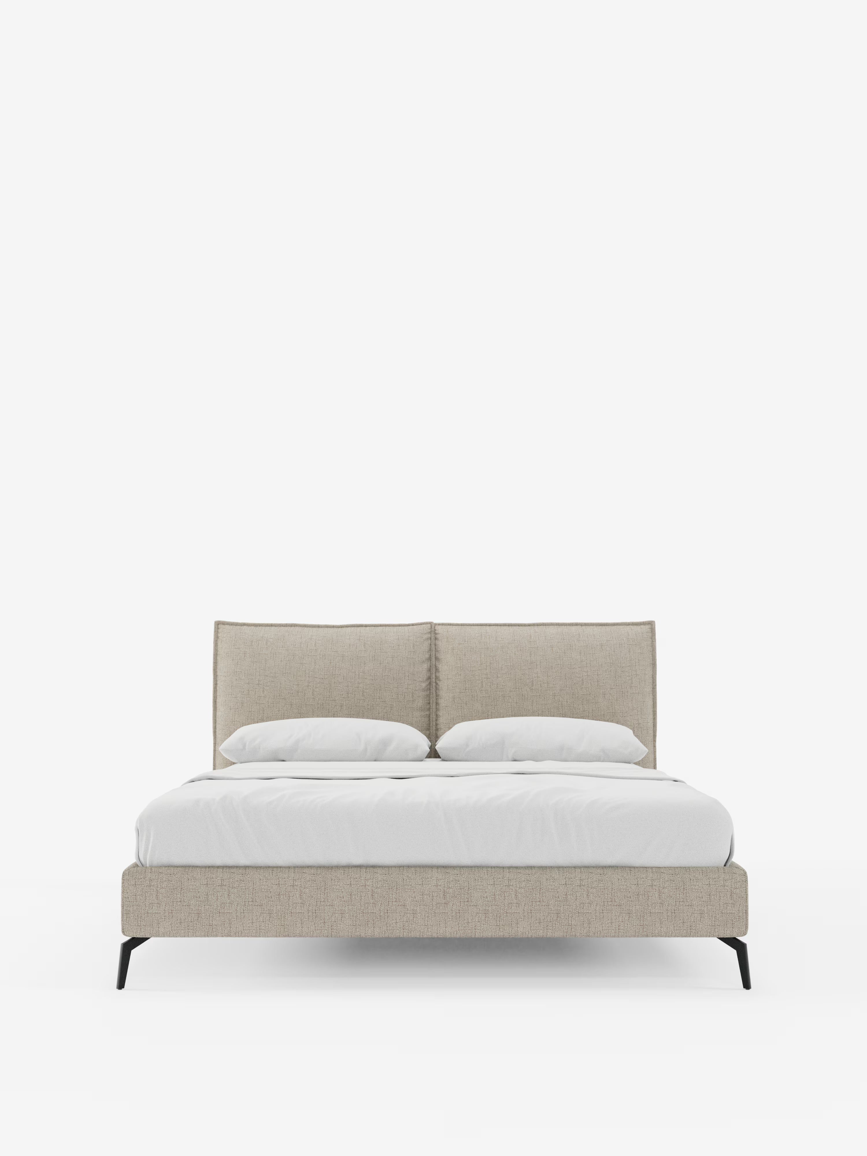 Cloe Cama acolchada de diseño elegante con patas de metal y tejido flameado impermeable