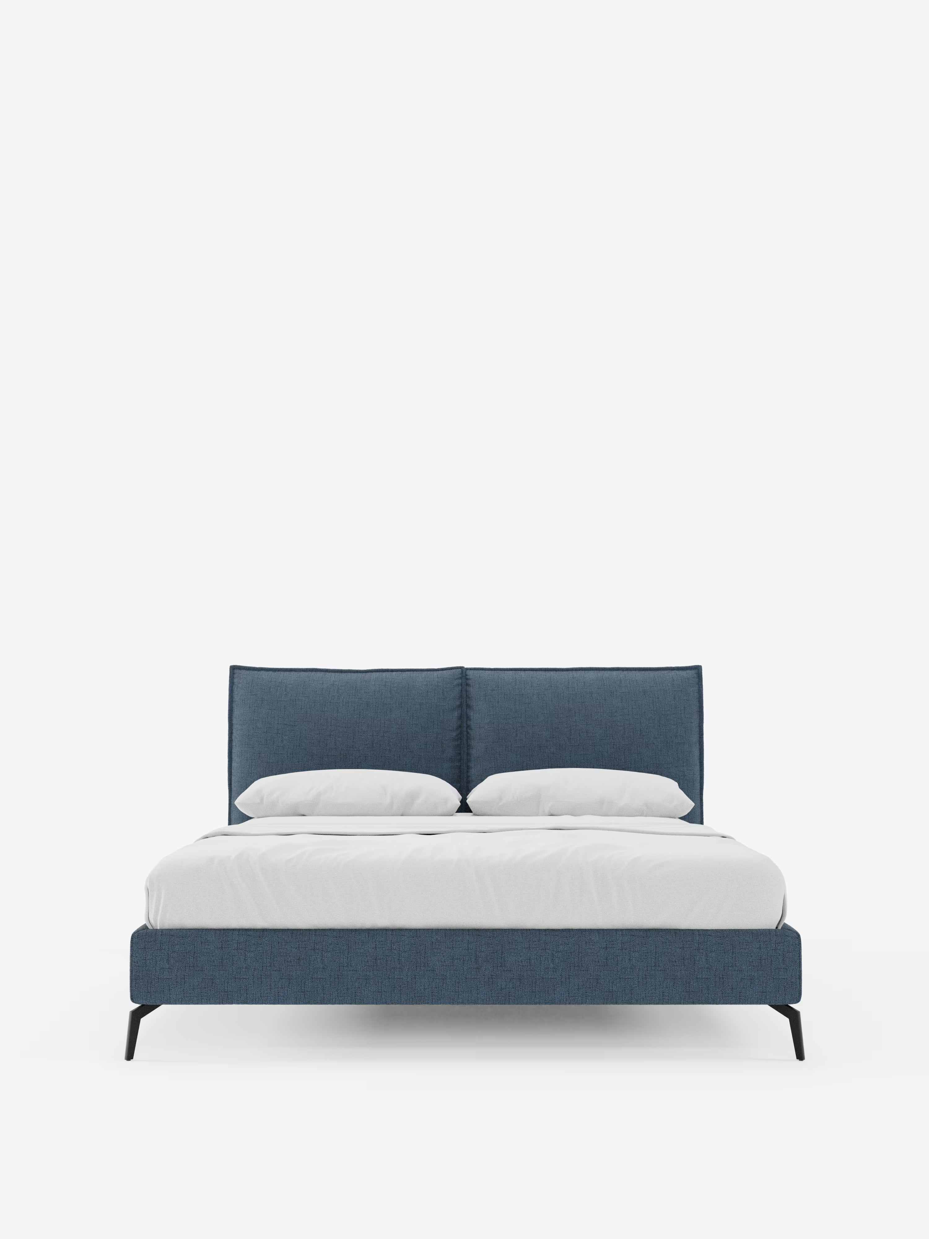 Cloe Cama acolchada de diseño elegante con patas de metal y tejido flameado impermeable