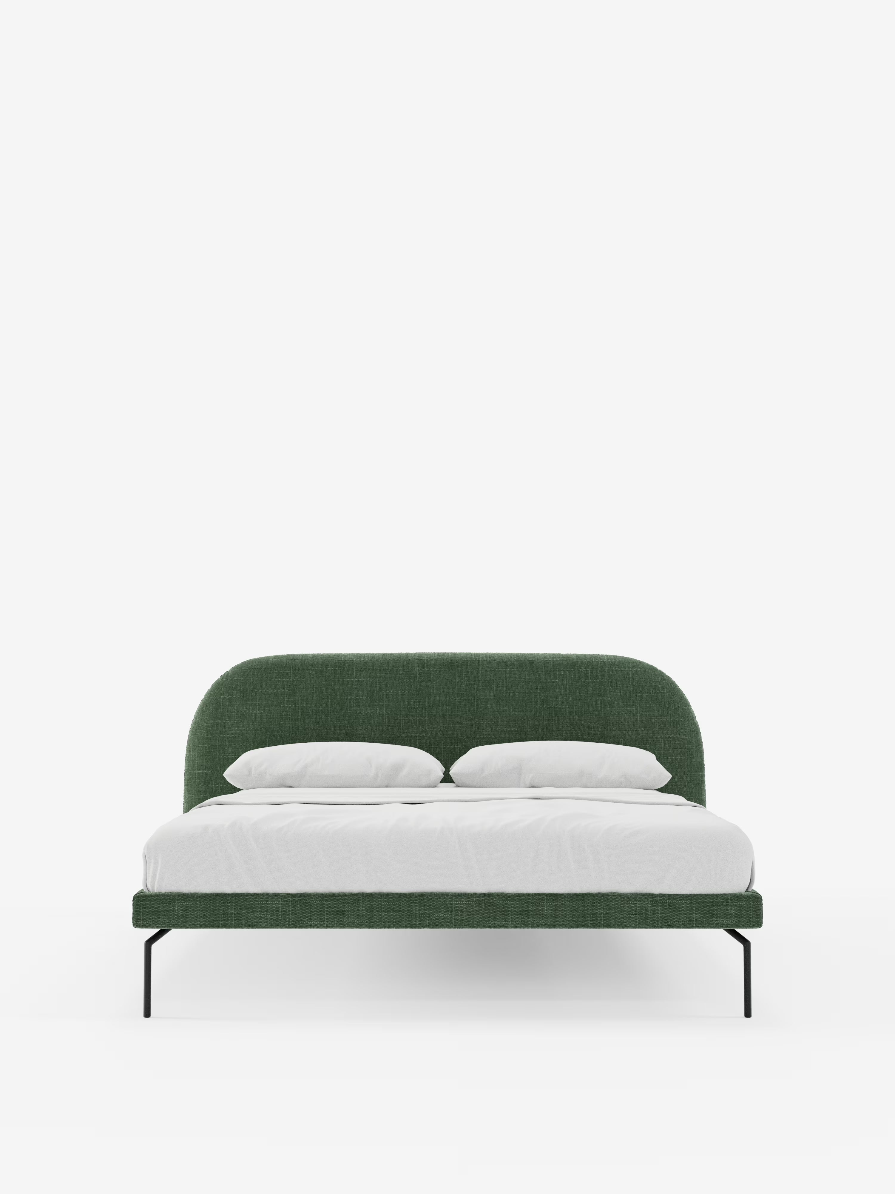 Soleil Cama acolchada de diseño con patas de metal y tejido jacquard antimanchas
