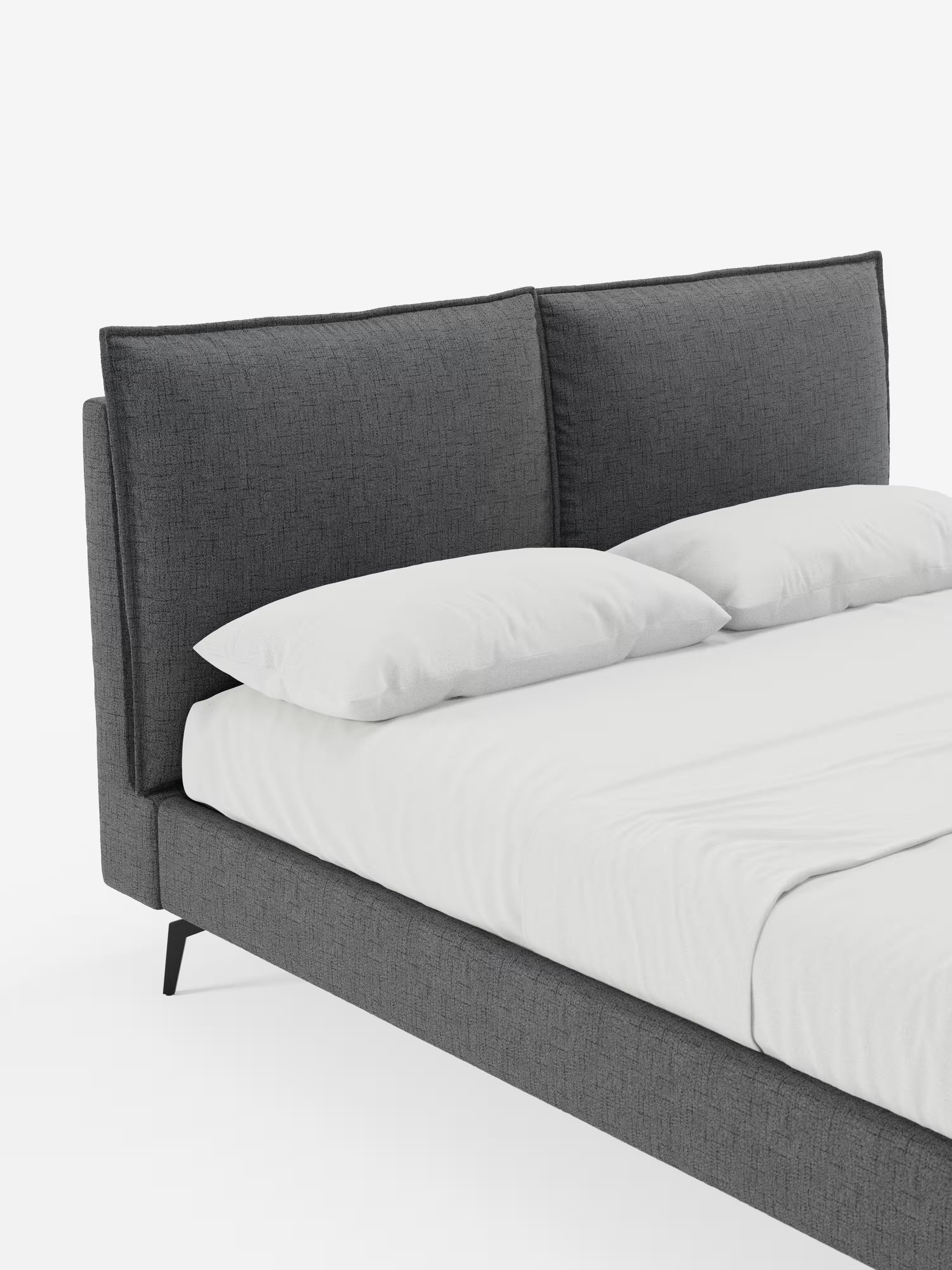 Cloe Cama acolchada de diseño elegante con patas de metal y tejido flameado impermeable