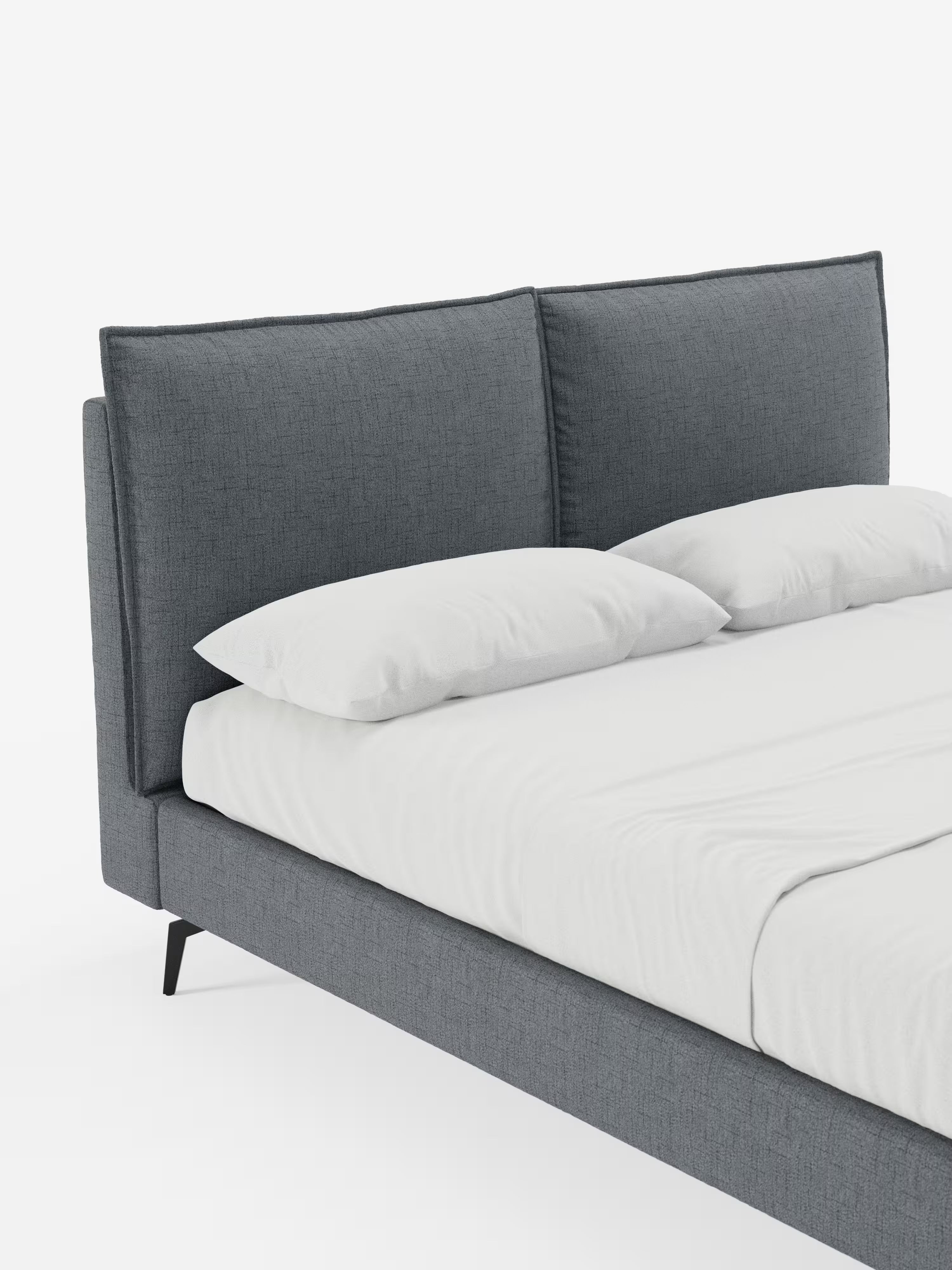 Cloe Cama acolchada de diseño elegante con patas de metal y tejido flameado impermeable