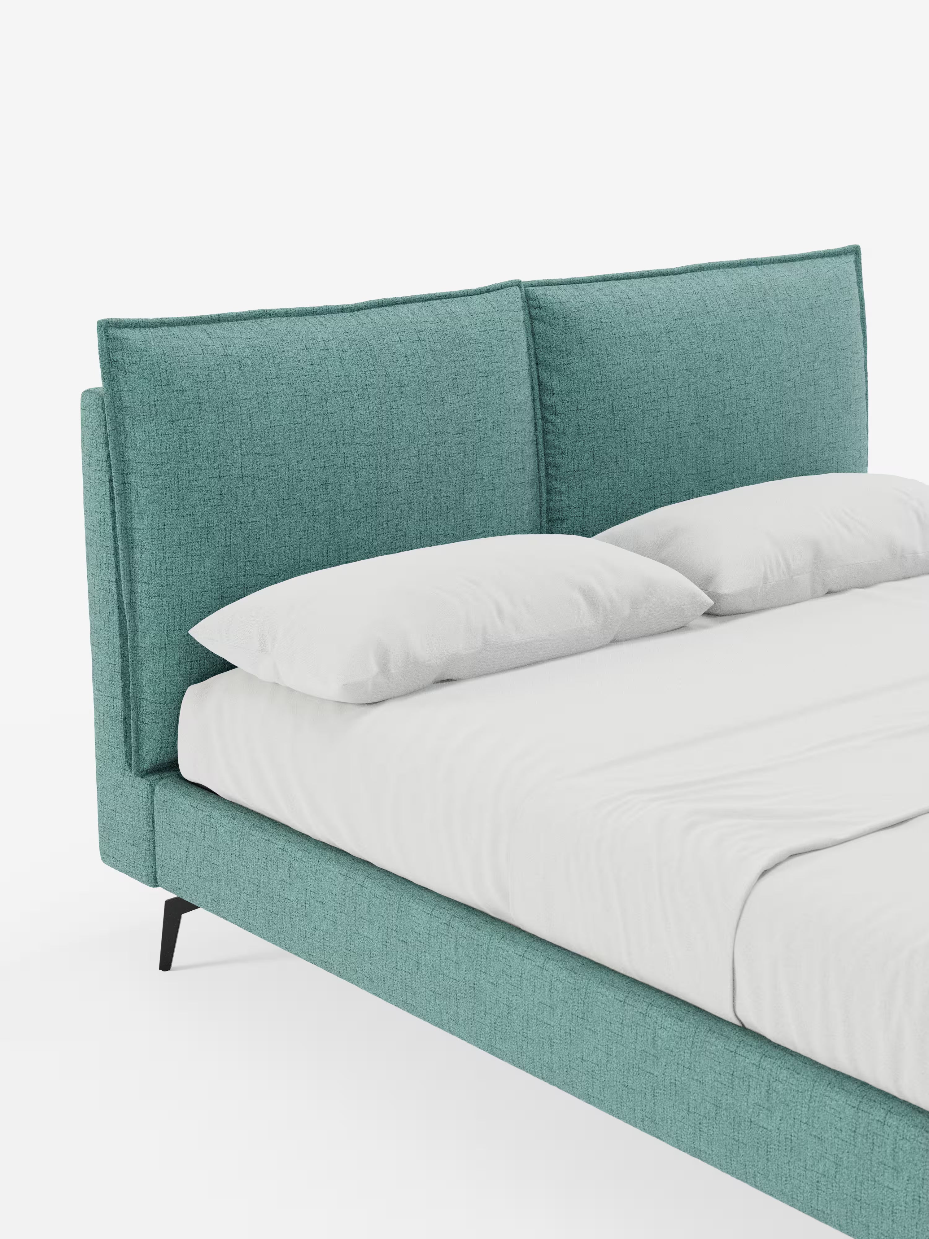 Cloe Cama acolchada de diseño elegante con patas de metal y tejido flameado impermeable