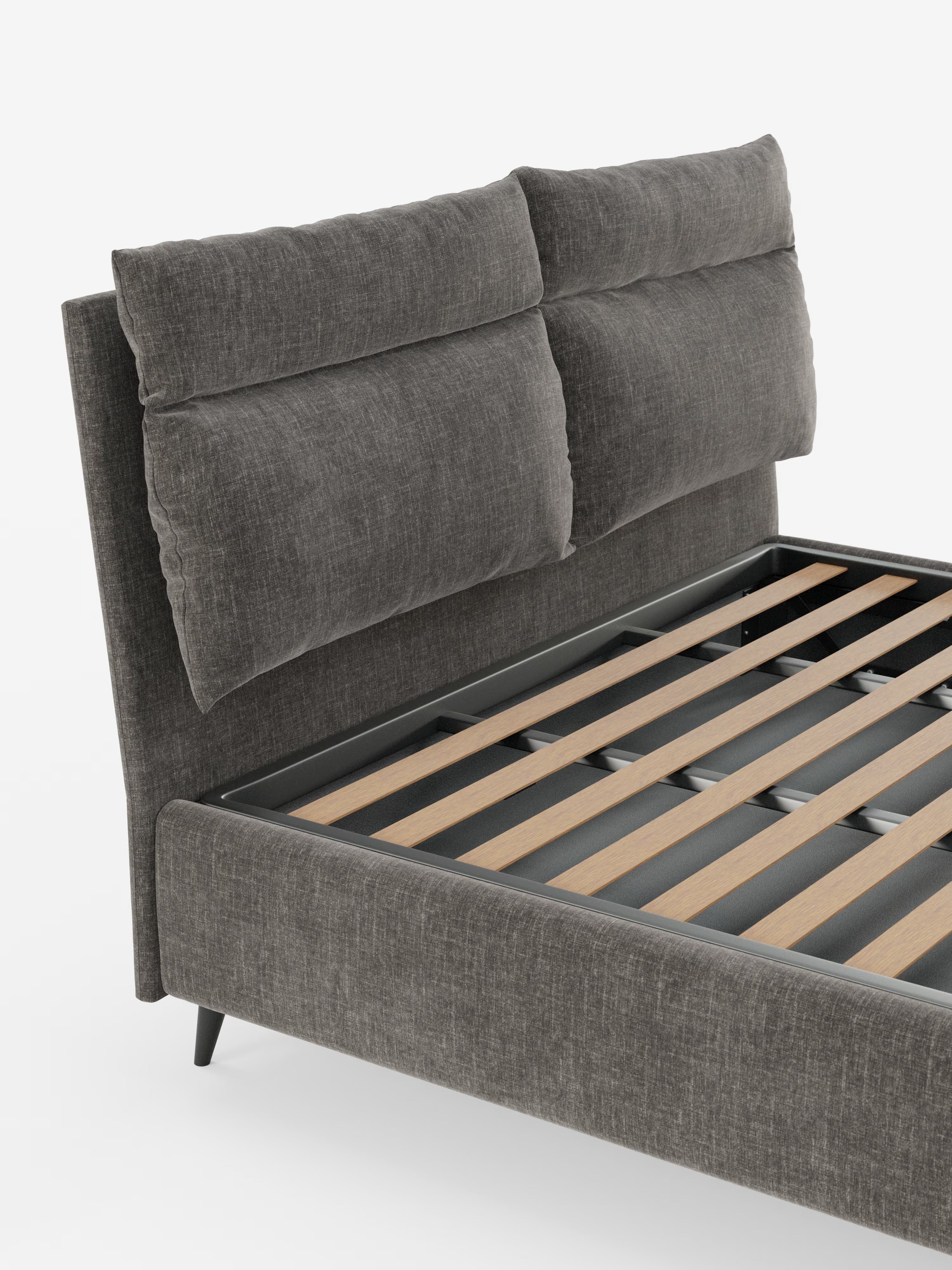 Jerry Upholstered storage bed with reclining cushions in stain-resistant chenille fabric Quick-Clean