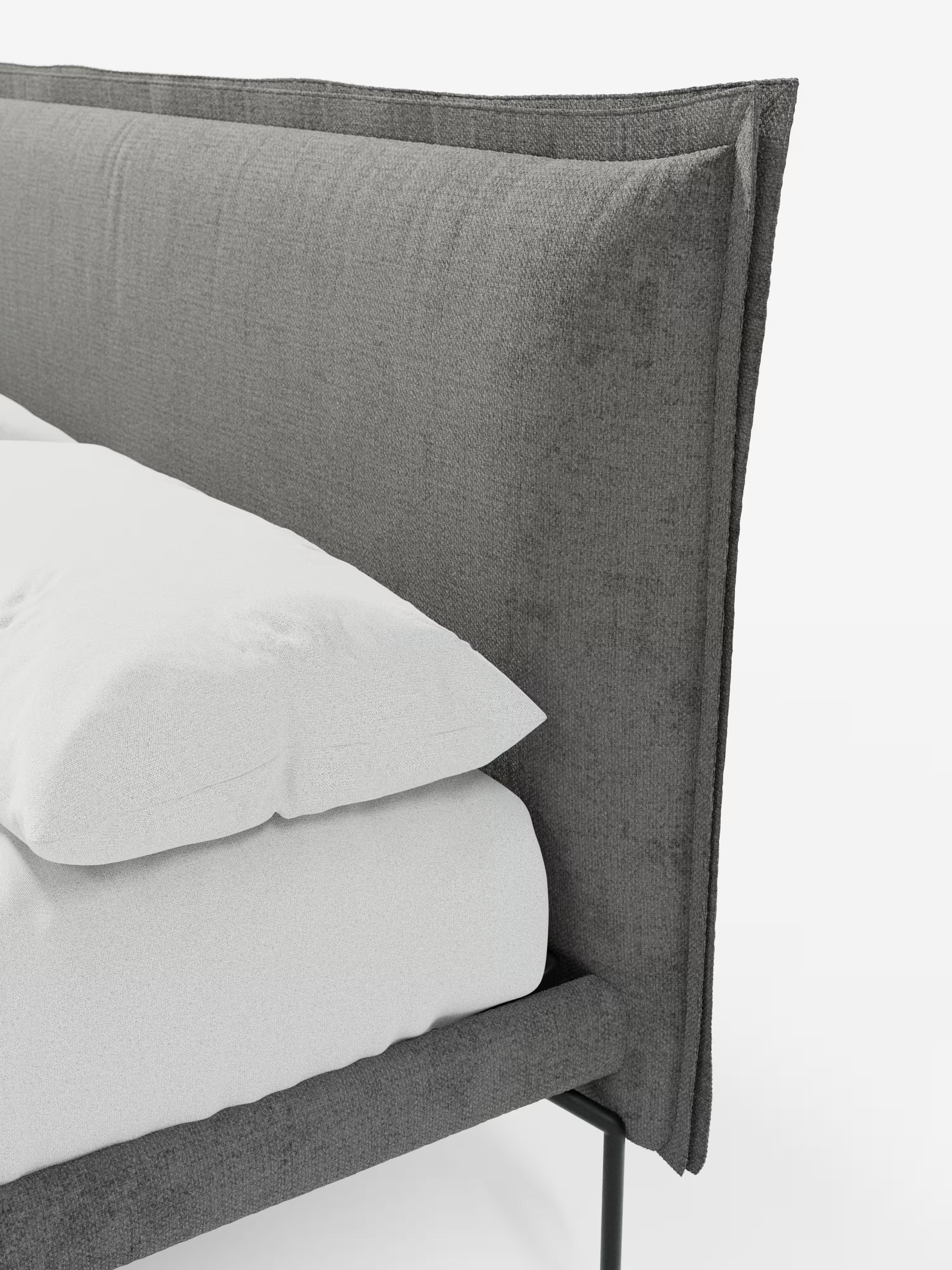 Eric Upholstered removable cover bed with steel legs in stain-resistant fabric
