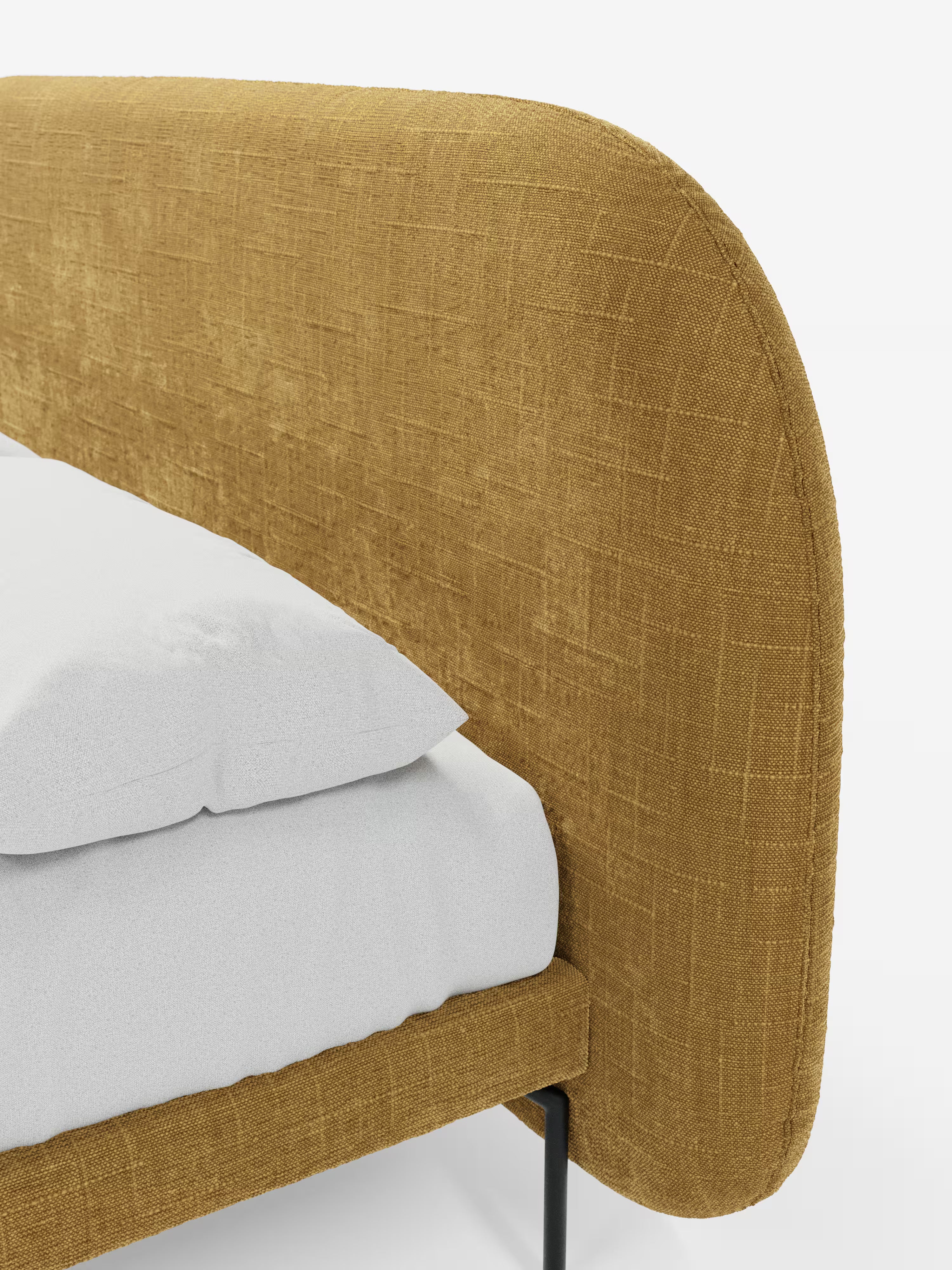 Soleil Cama acolchada de diseño con patas de metal y tejido jacquard antimanchas