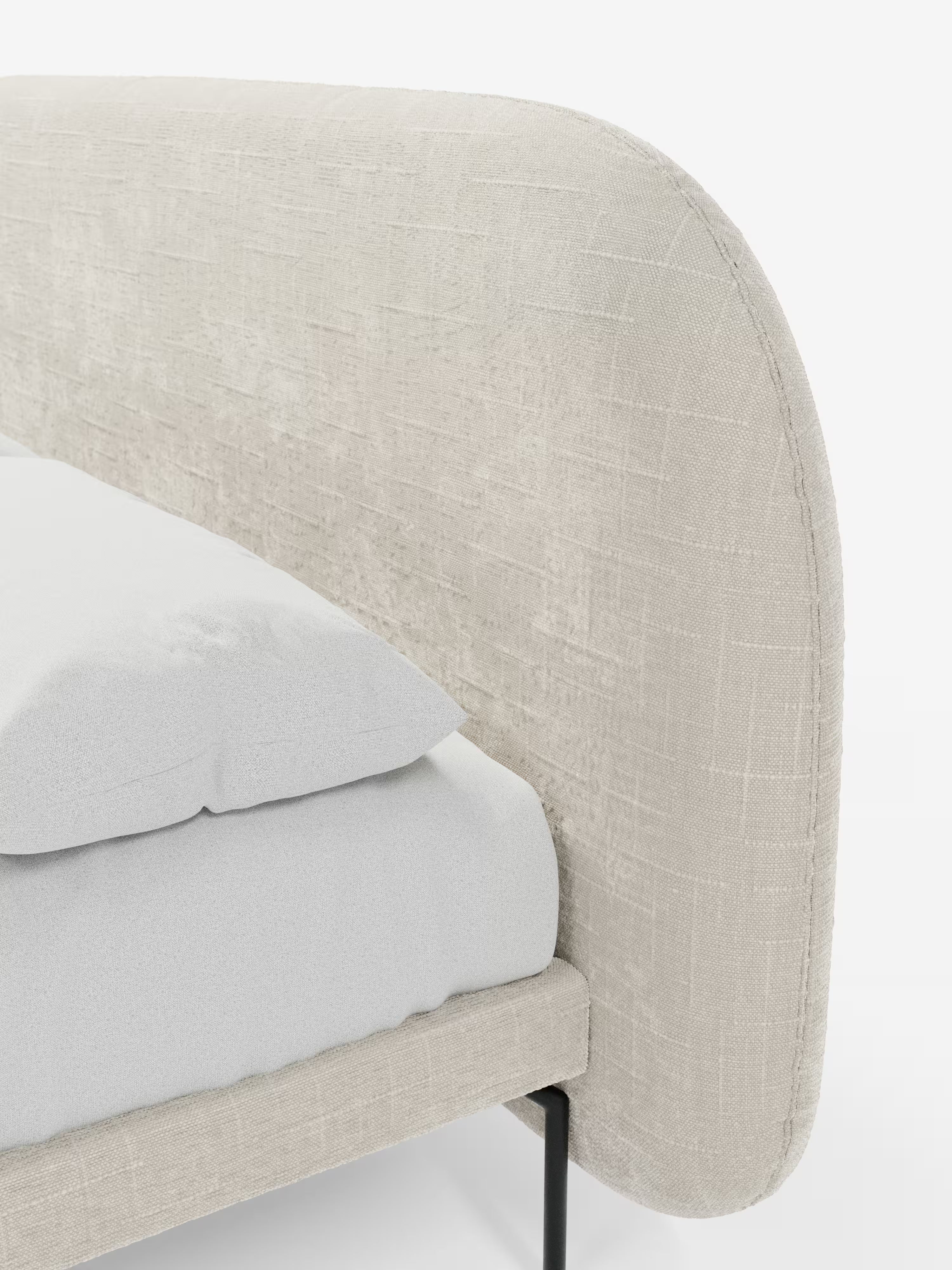 Soleil Cama acolchada de diseño con patas de metal y tejido jacquard antimanchas