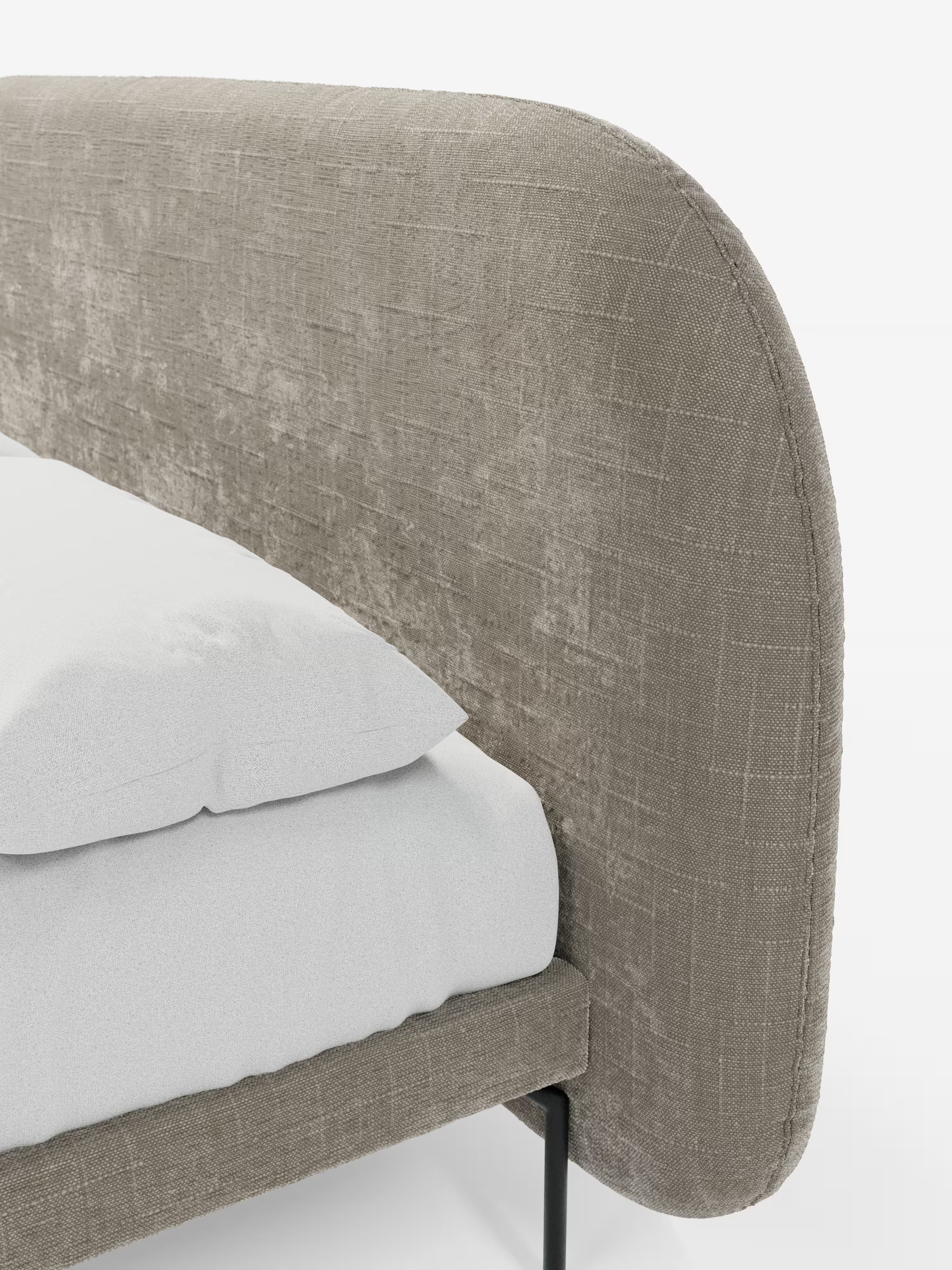 Soleil Cama acolchada de diseño con patas de metal y tejido jacquard antimanchas