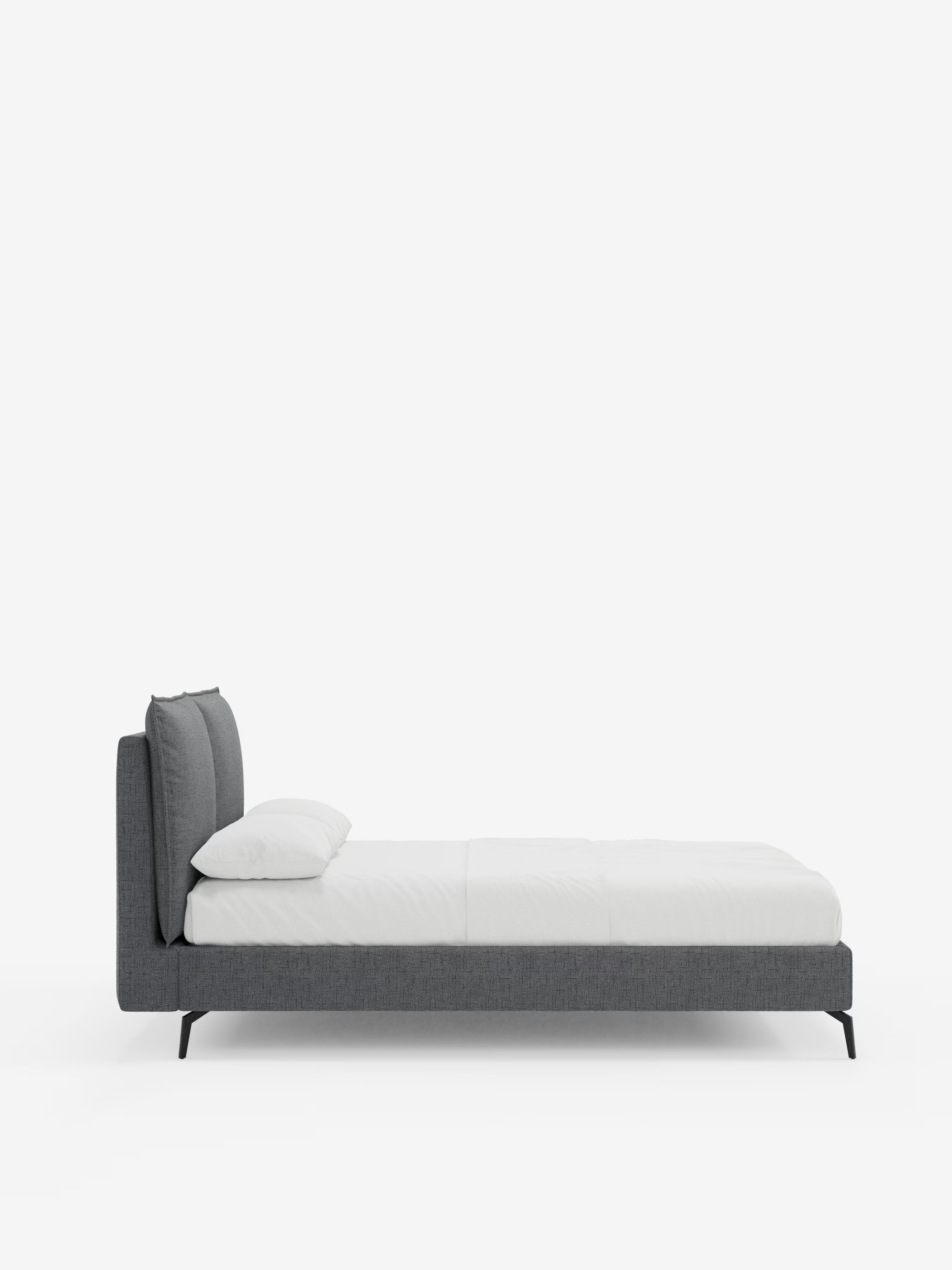 Cloe Cama acolchada de diseño elegante con patas de metal y tejido flameado impermeable