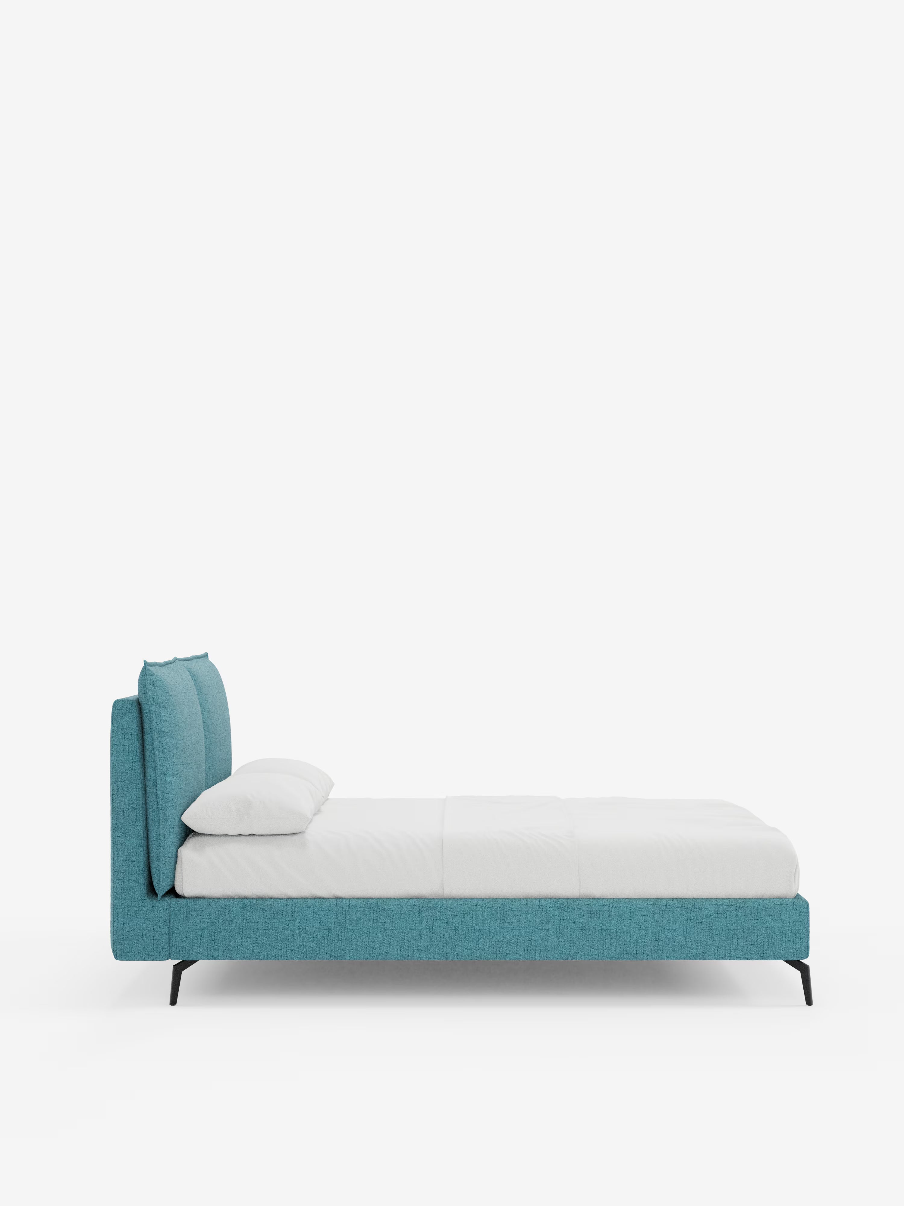 Cloe Cama acolchada de diseño elegante con patas de metal y tejido flameado impermeable