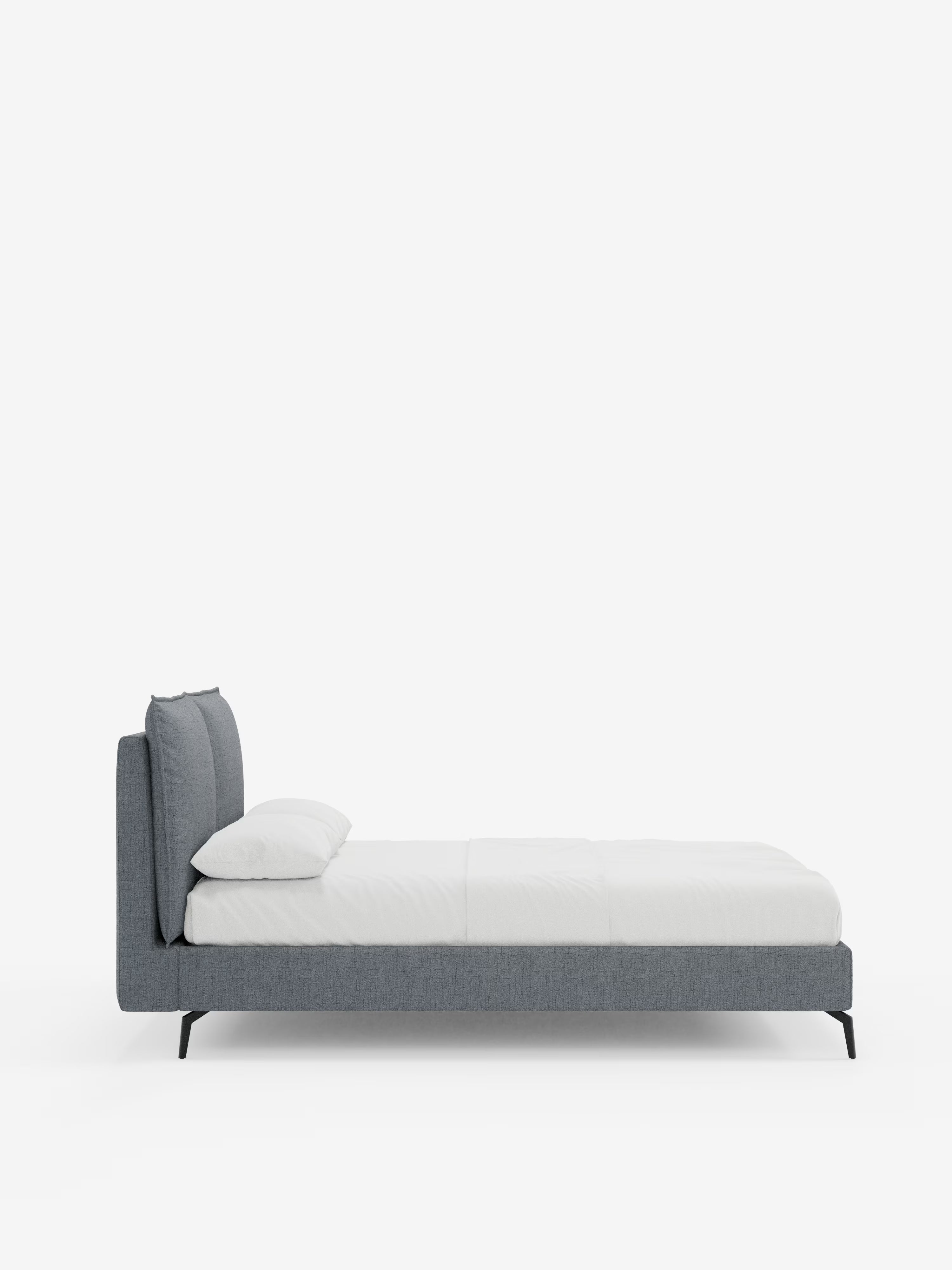 Cloe Cama acolchada de diseño elegante con patas de metal y tejido flameado impermeable