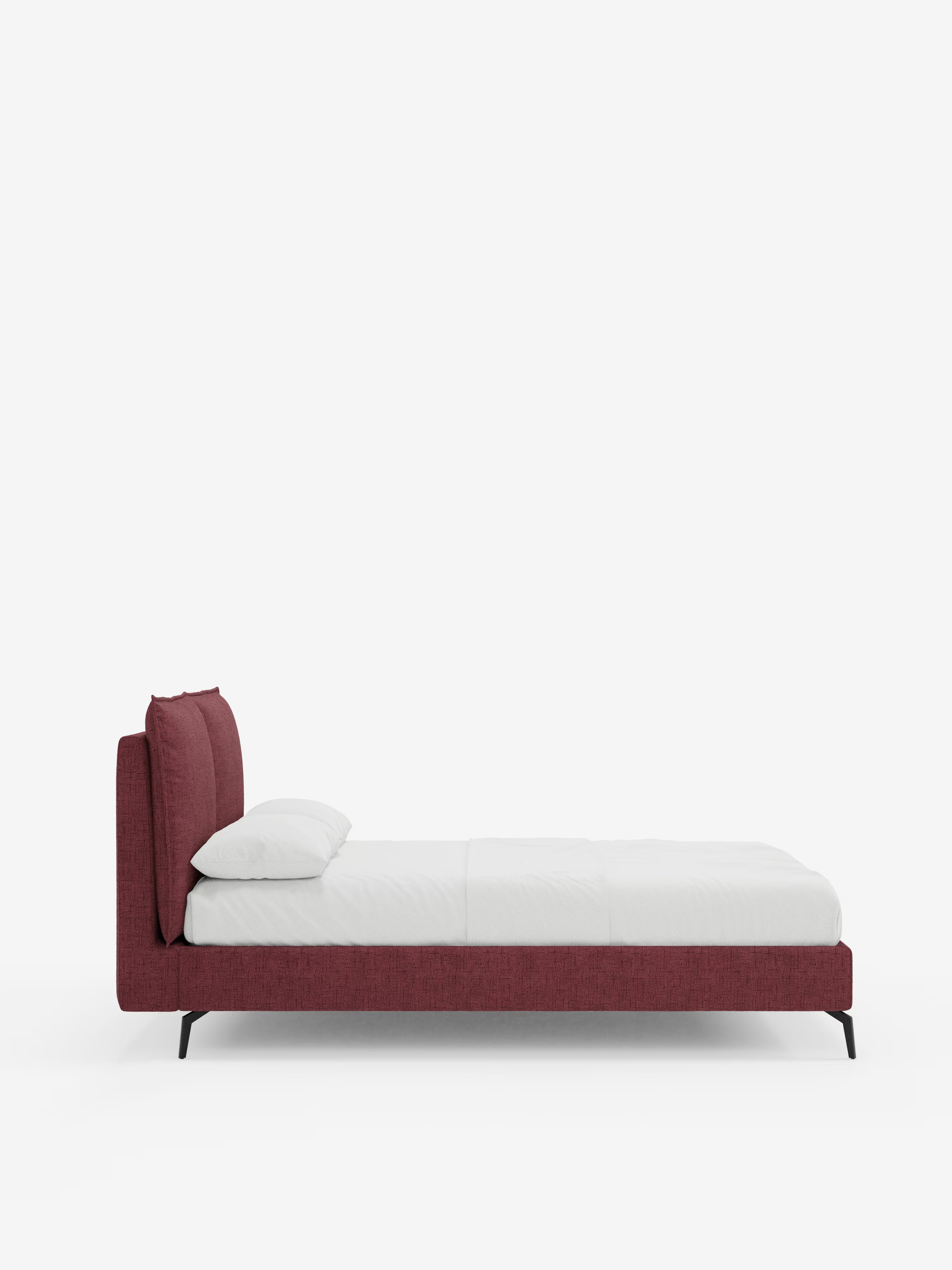Cloe Cama acolchada de diseño elegante con patas de metal y tejido flameado impermeable