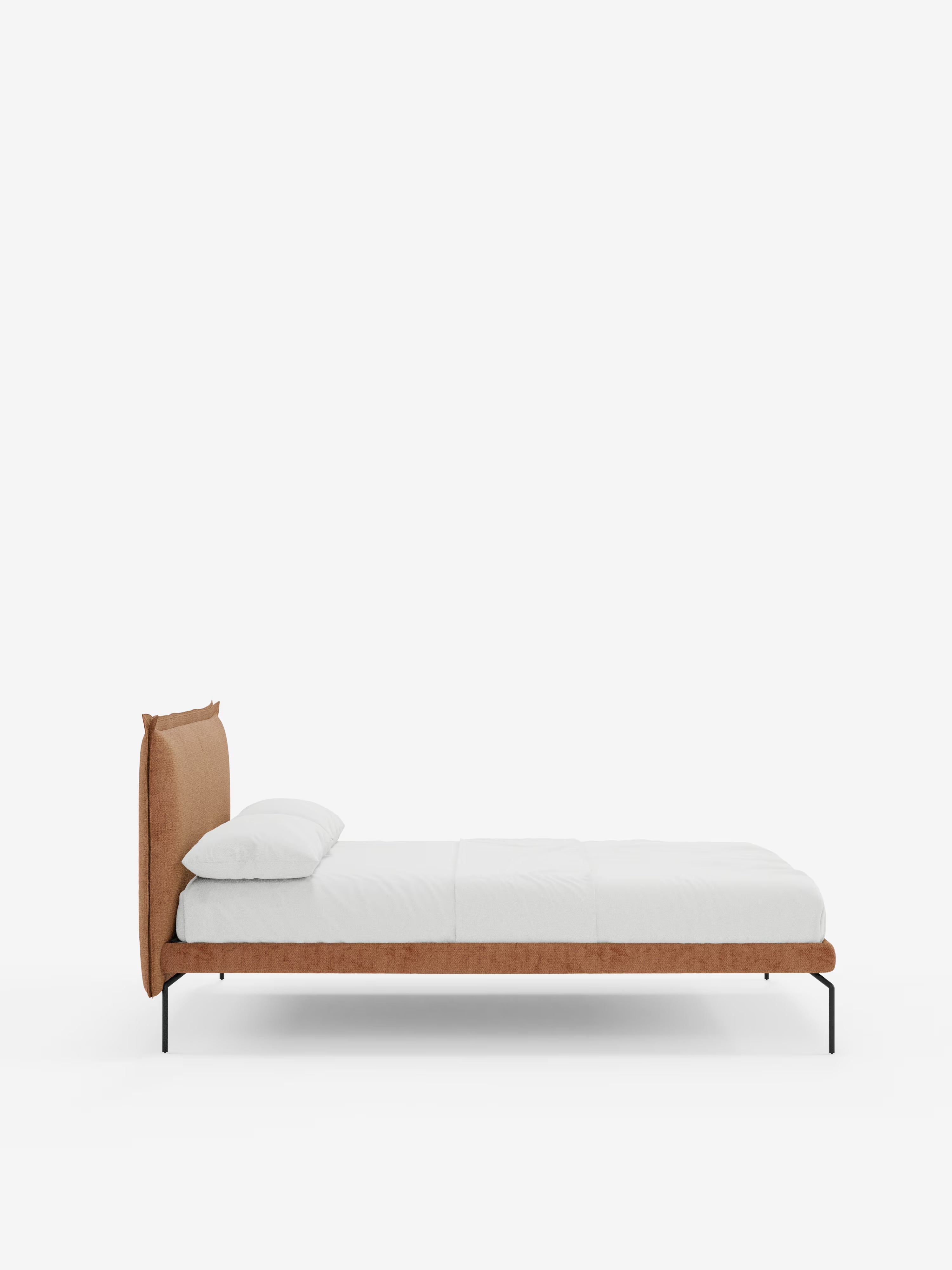 Eric Upholstered removable cover bed with steel legs in stain-resistant fabric