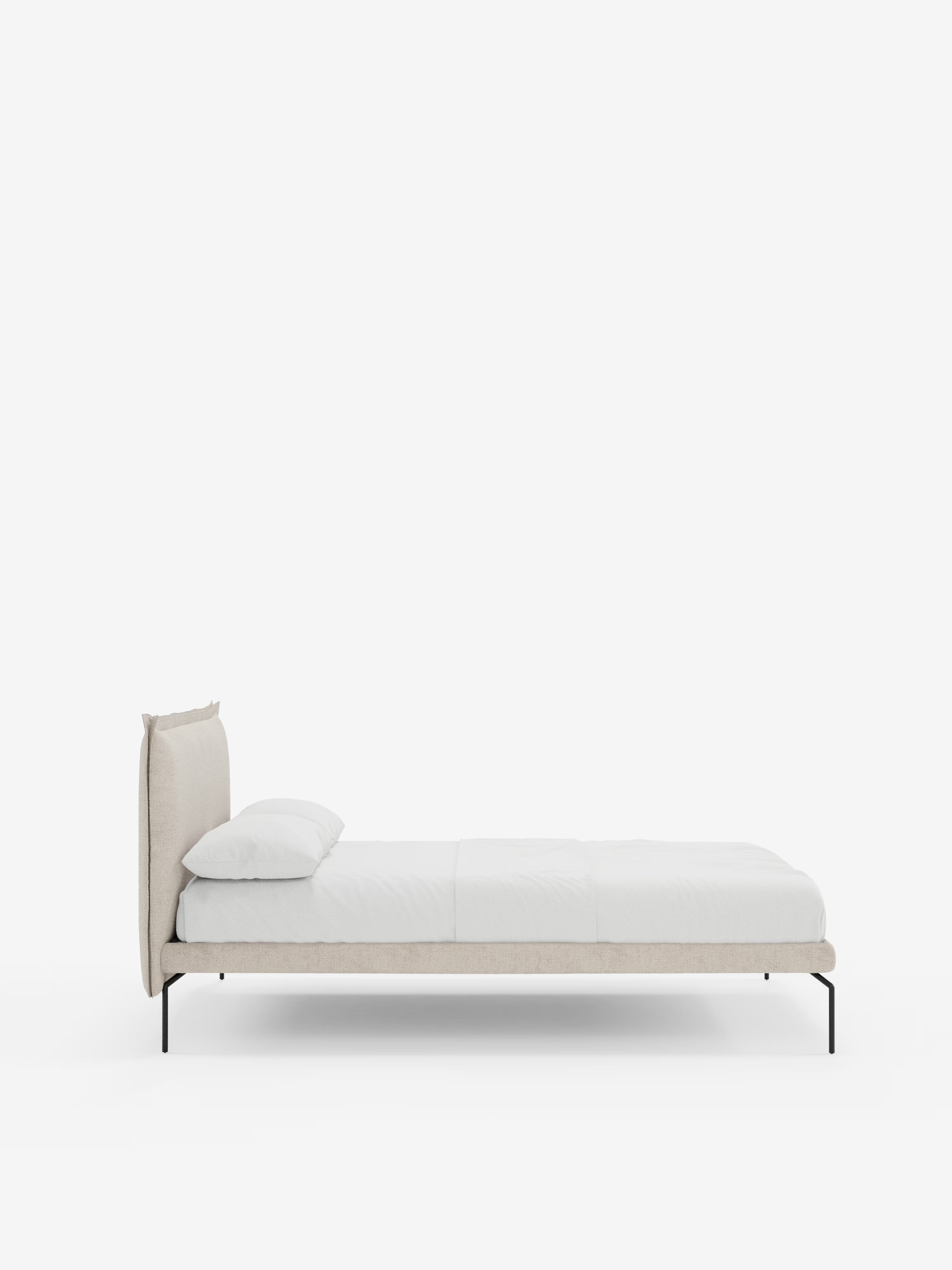 Eric Upholstered removable cover bed with steel legs in stain-resistant fabric