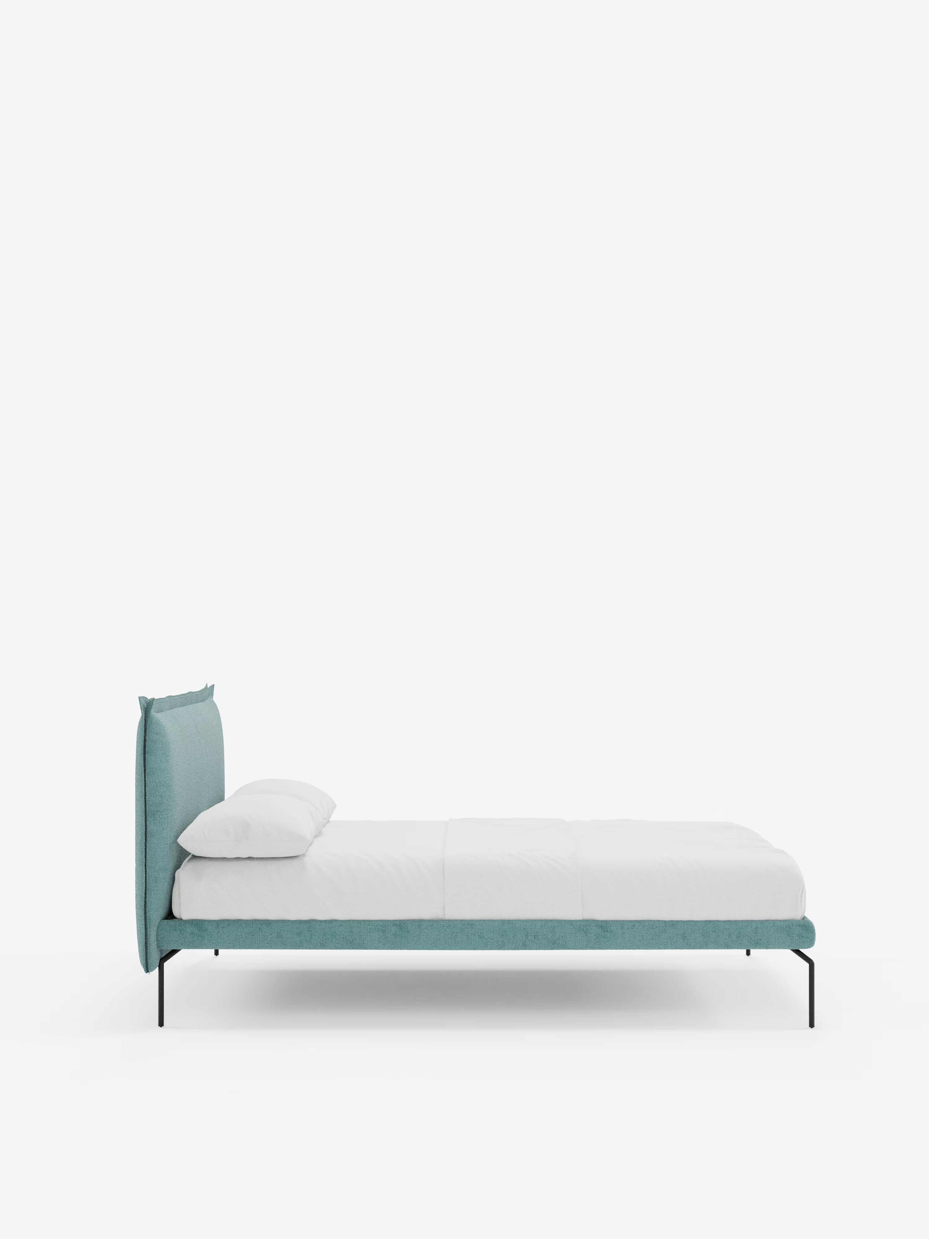 Eric Upholstered removable cover bed with steel legs in stain-resistant fabric