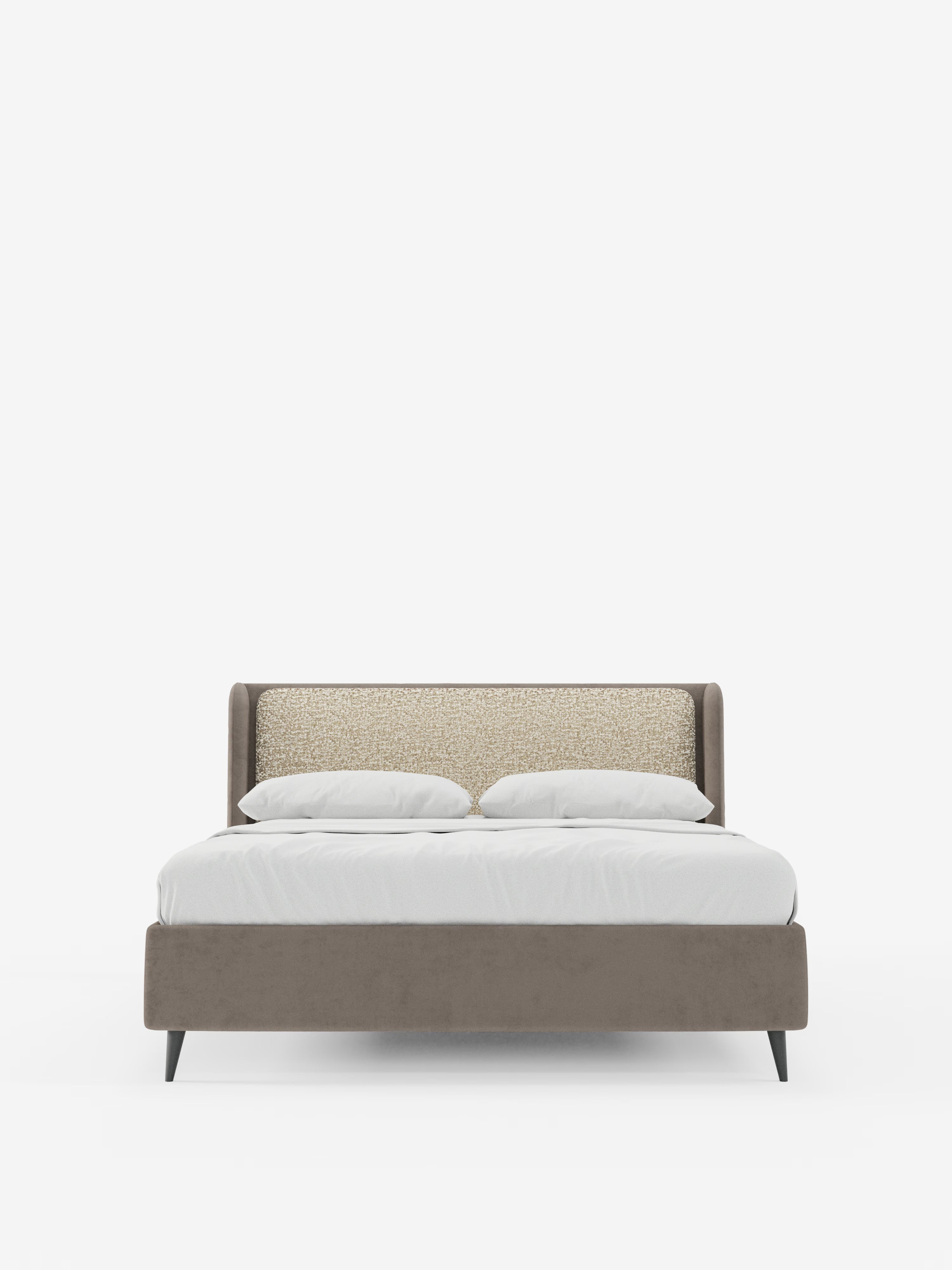 Nadine Cama con canapé tapizada de doble tejido Magnolia Bouclé y Jazz microfibra antimanchas