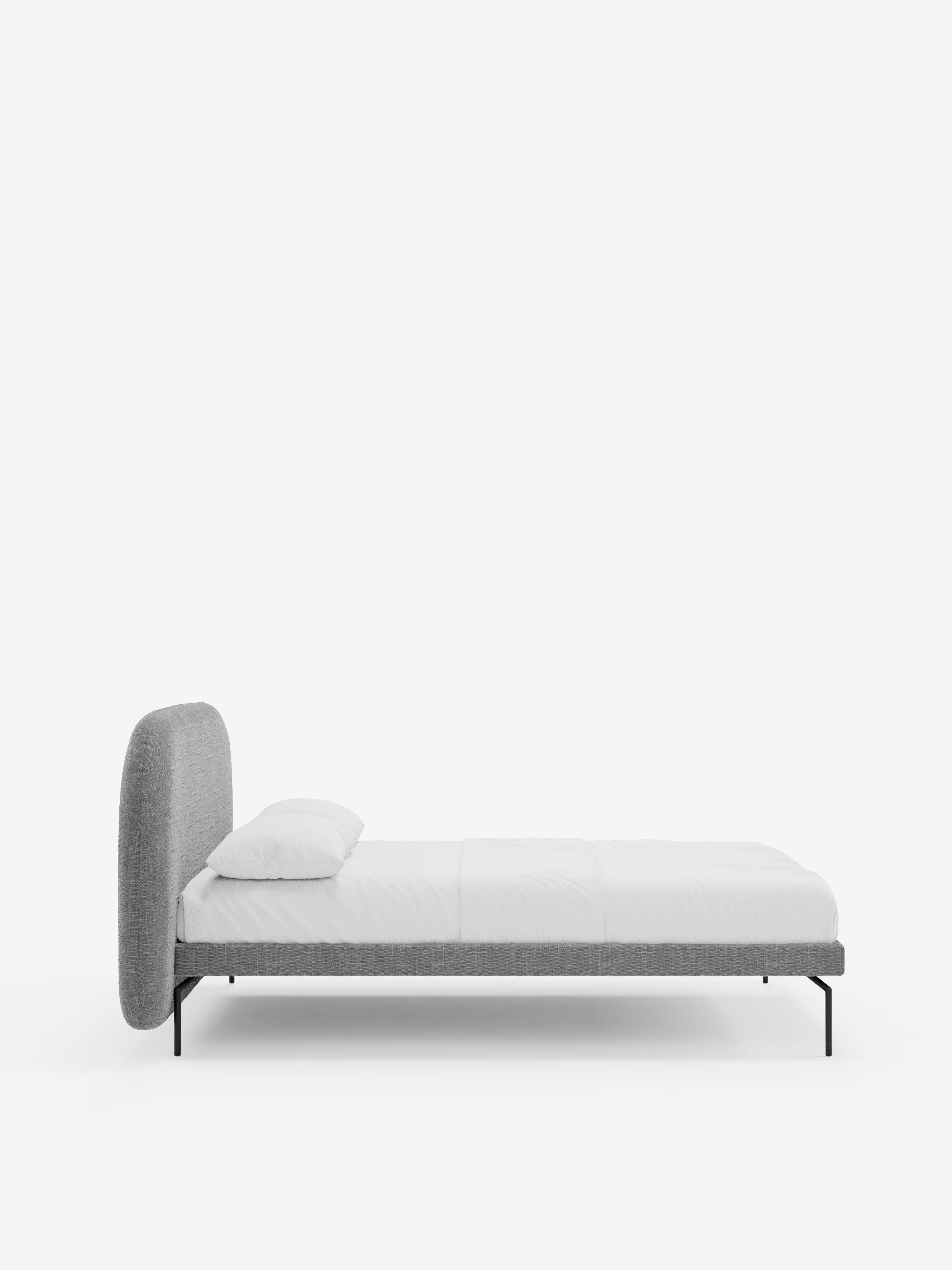Soleil Cama acolchada de diseño con patas de metal y tejido jacquard antimanchas