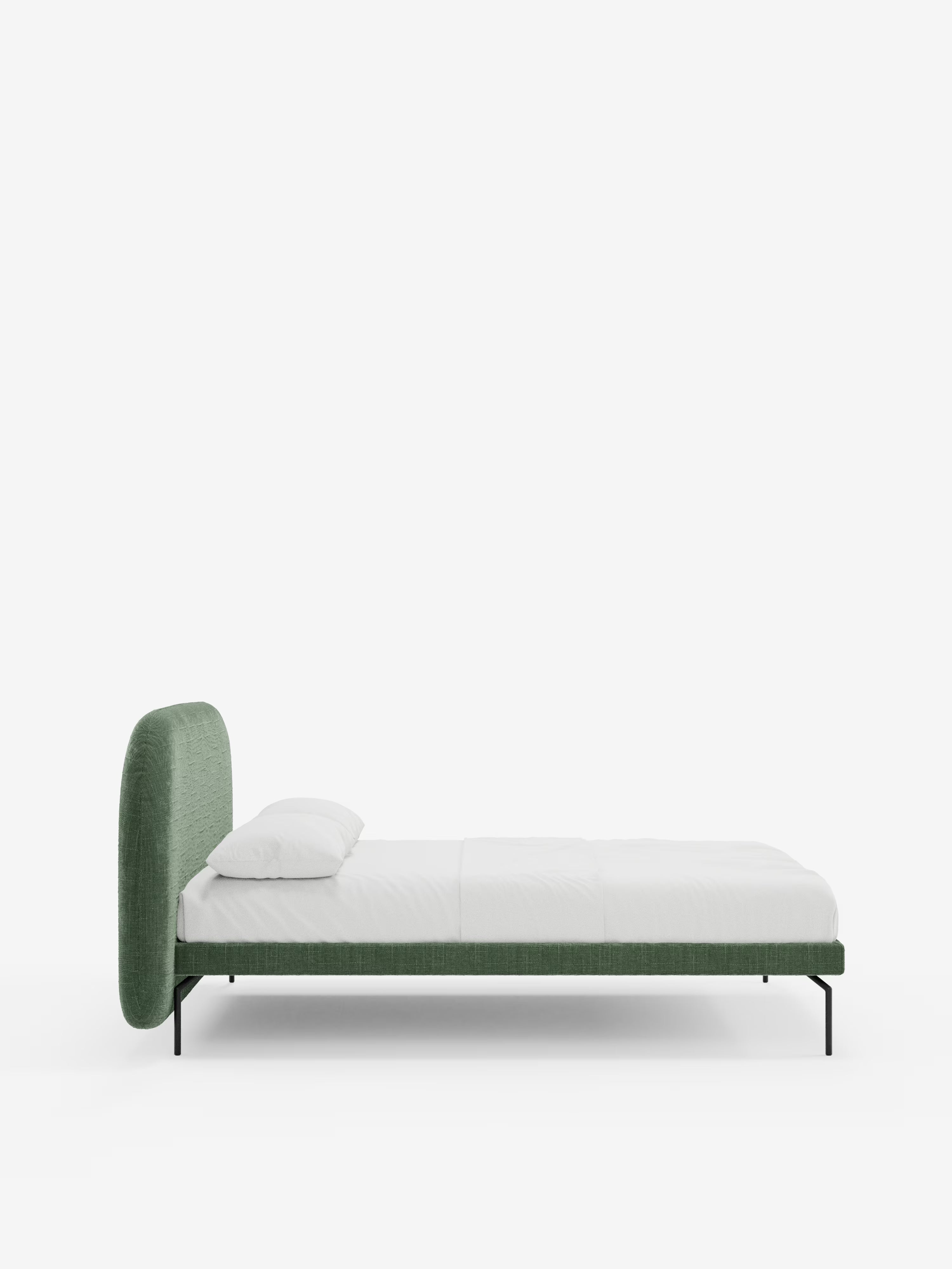 Soleil Cama acolchada de diseño con patas de metal y tejido jacquard antimanchas