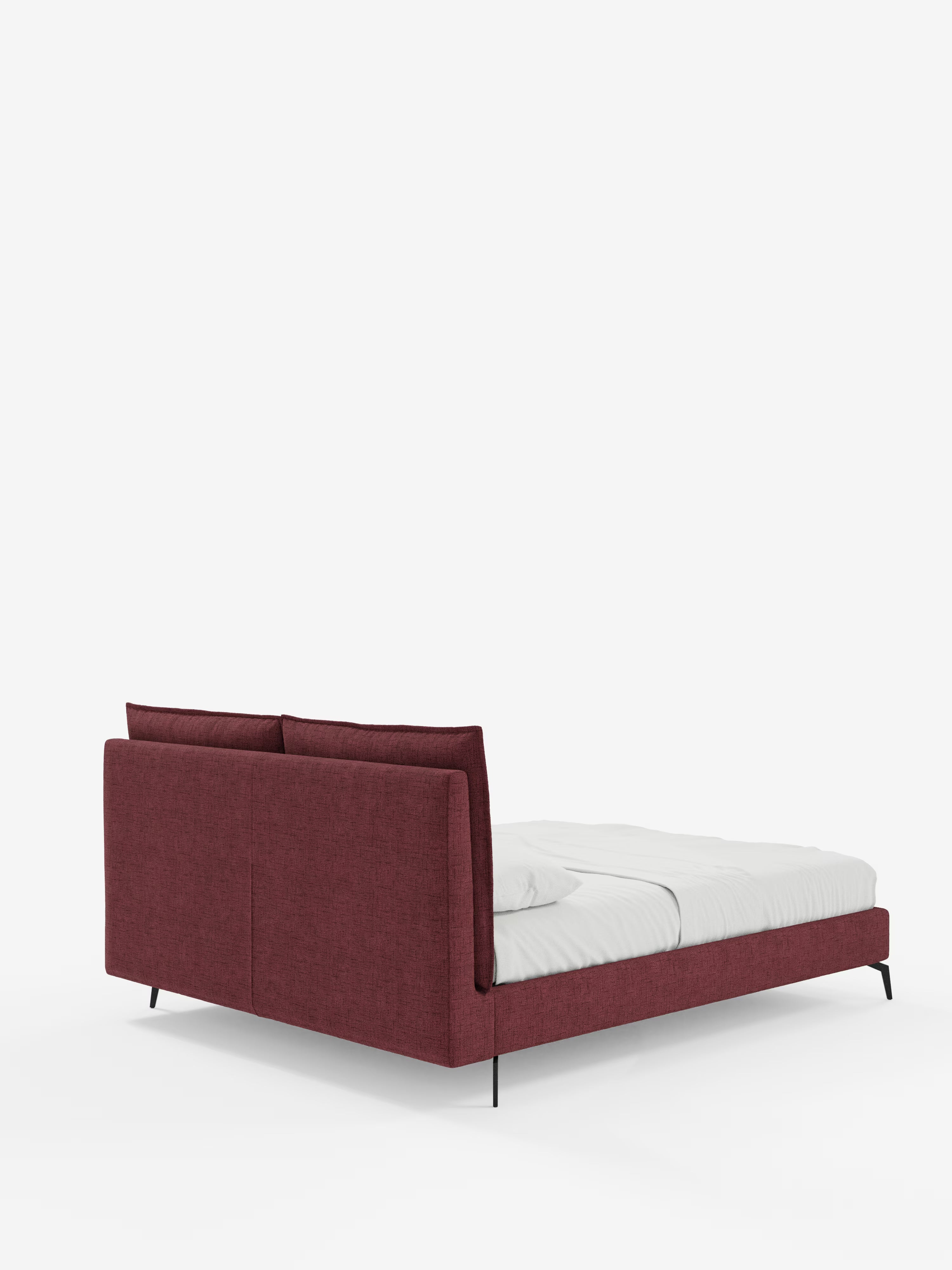 Cloe Cama acolchada de diseño elegante con patas de metal y tejido flameado impermeable