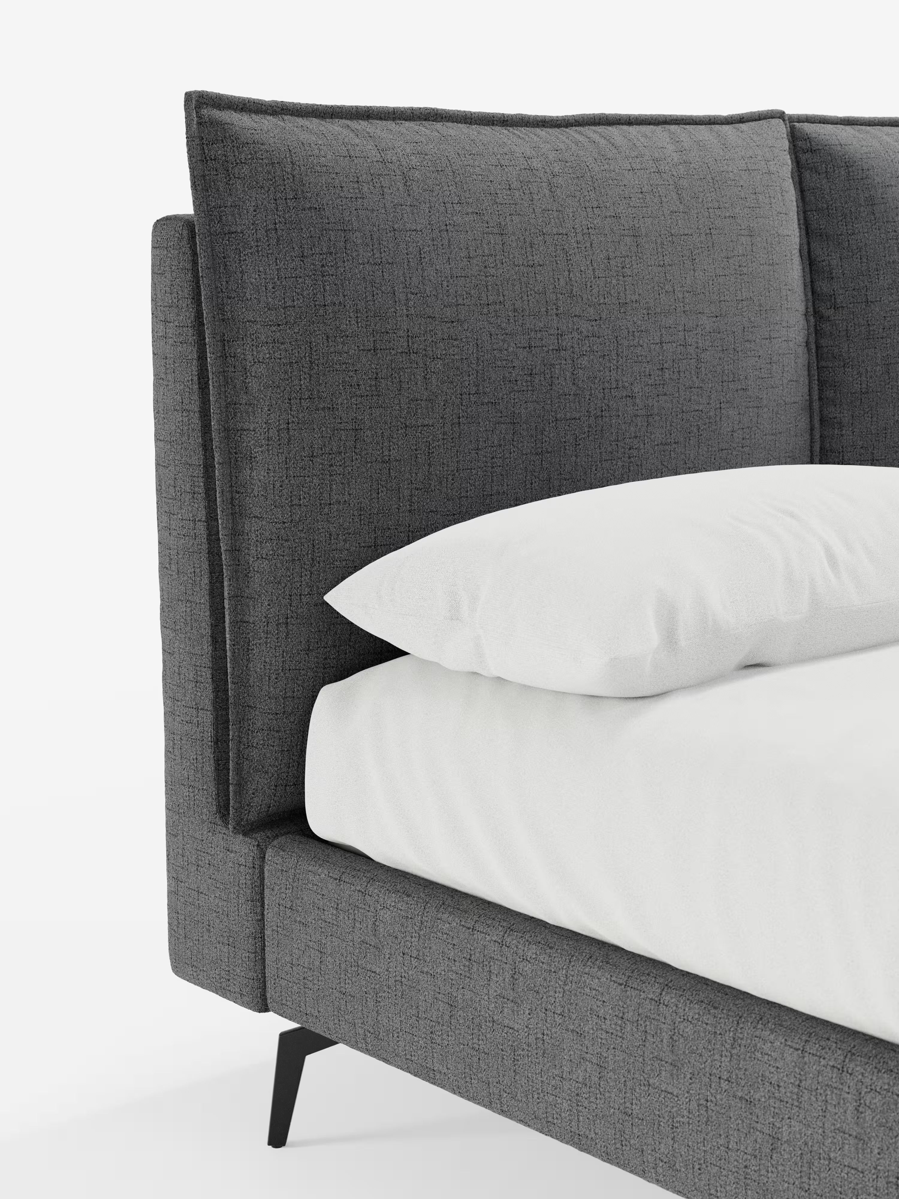 Cloe Cama acolchada de diseño elegante con patas de metal y tejido flameado impermeable