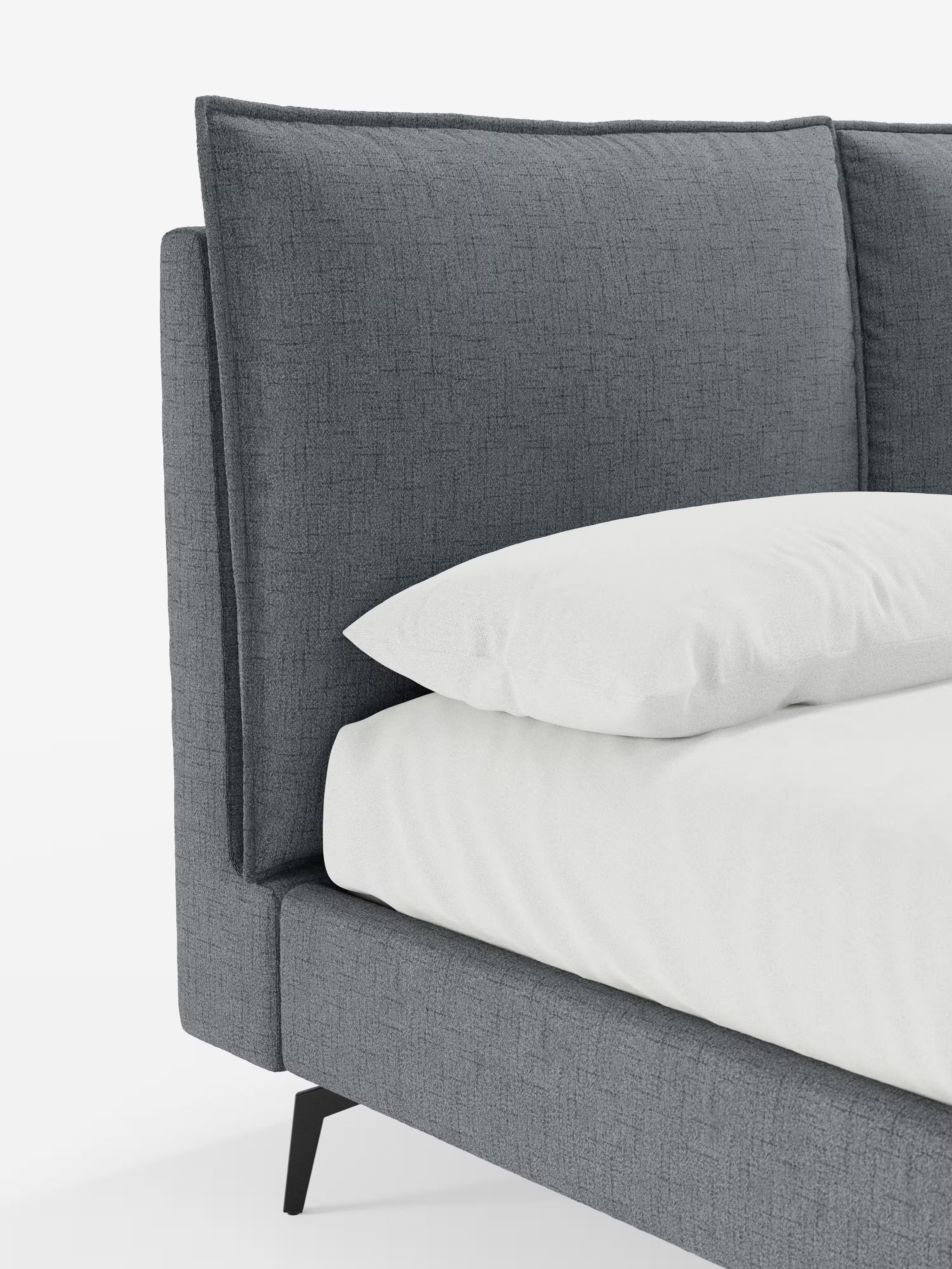 Cloe Cama acolchada de diseño elegante con patas de metal y tejido flameado impermeable
