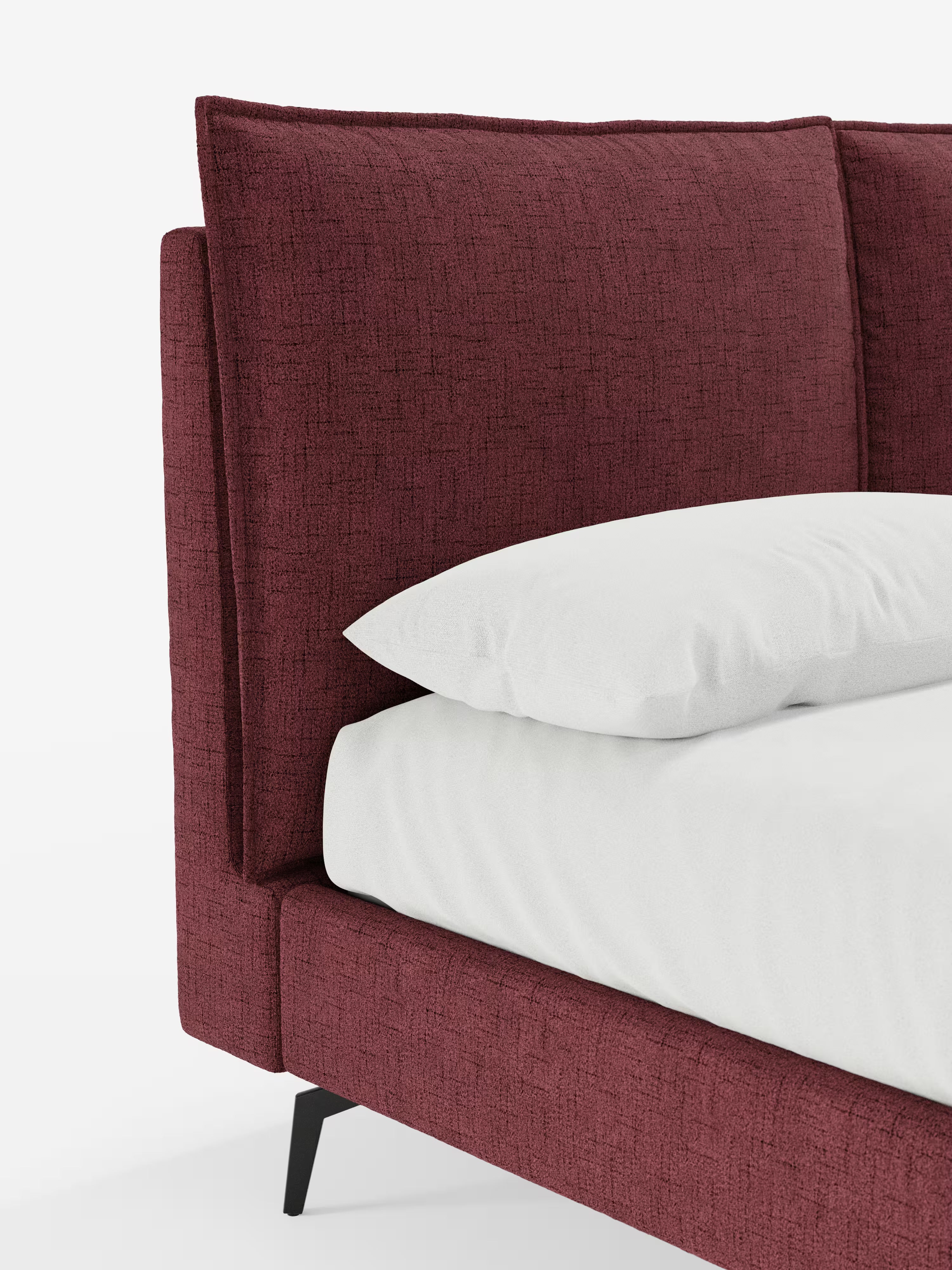 Cloe Cama acolchada de diseño elegante con patas de metal y tejido flameado impermeable