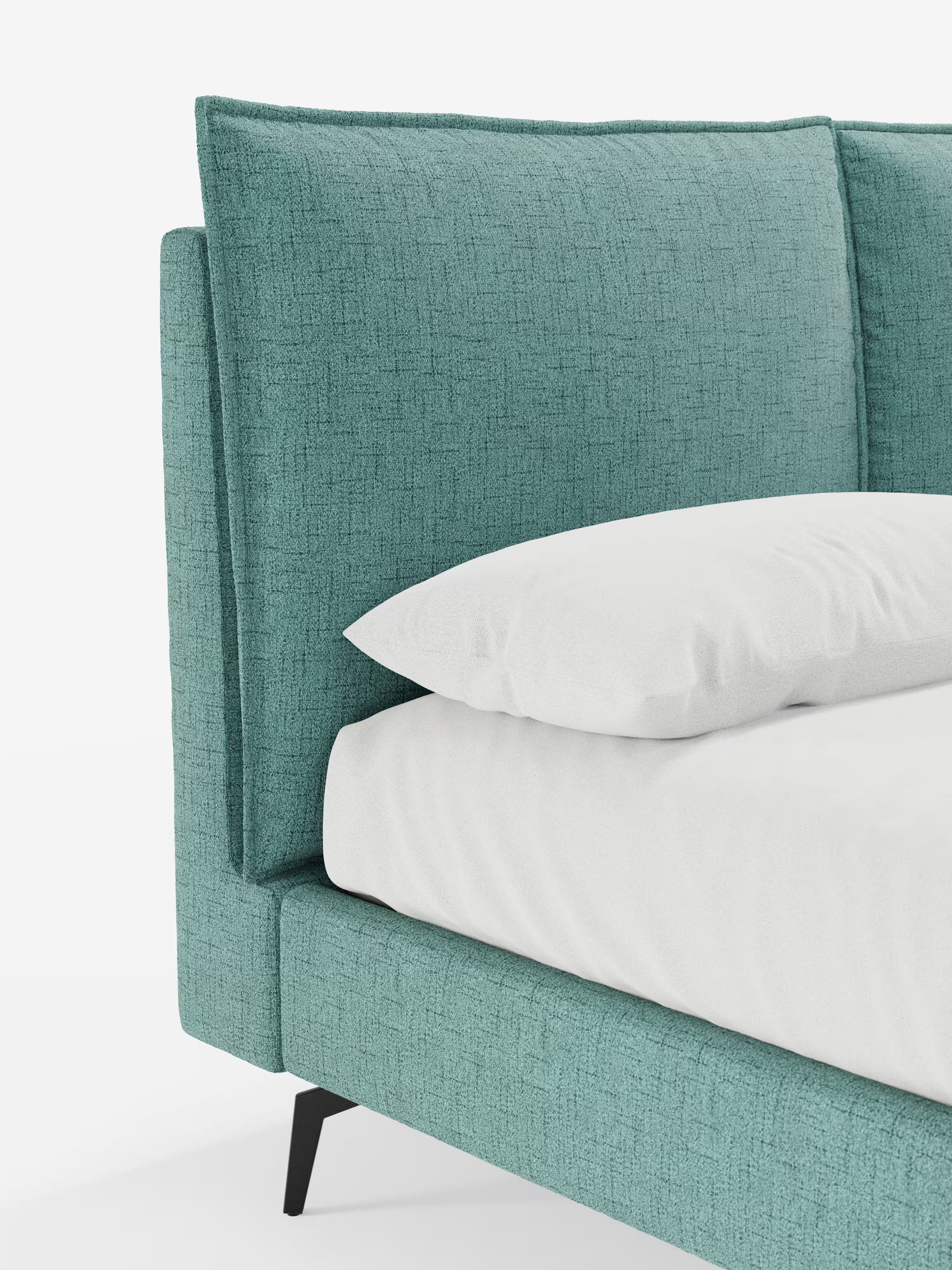 Cloe Cama acolchada de diseño elegante con patas de metal y tejido flameado impermeable