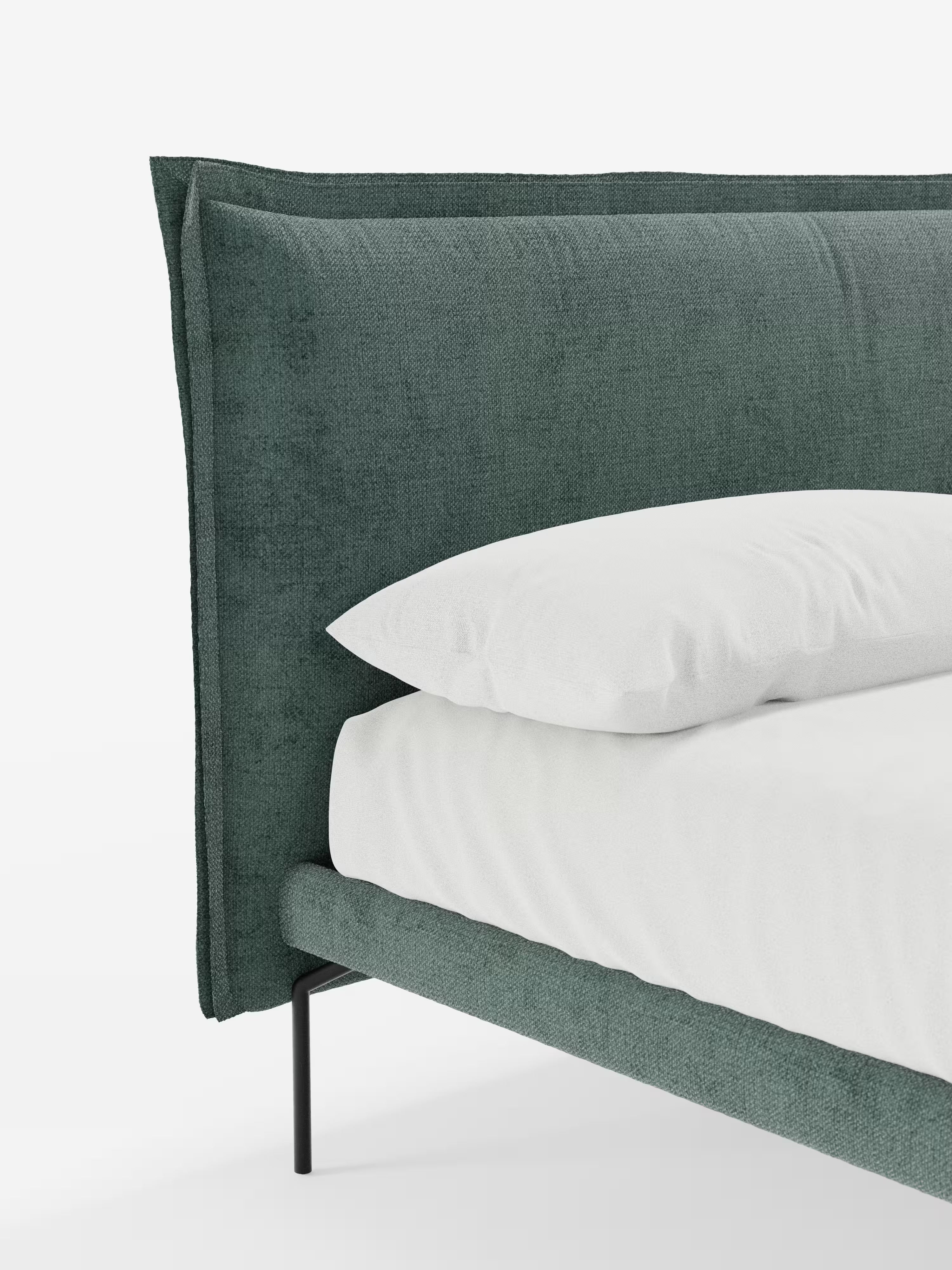 Eric Upholstered removable cover bed with steel legs in stain-resistant fabric