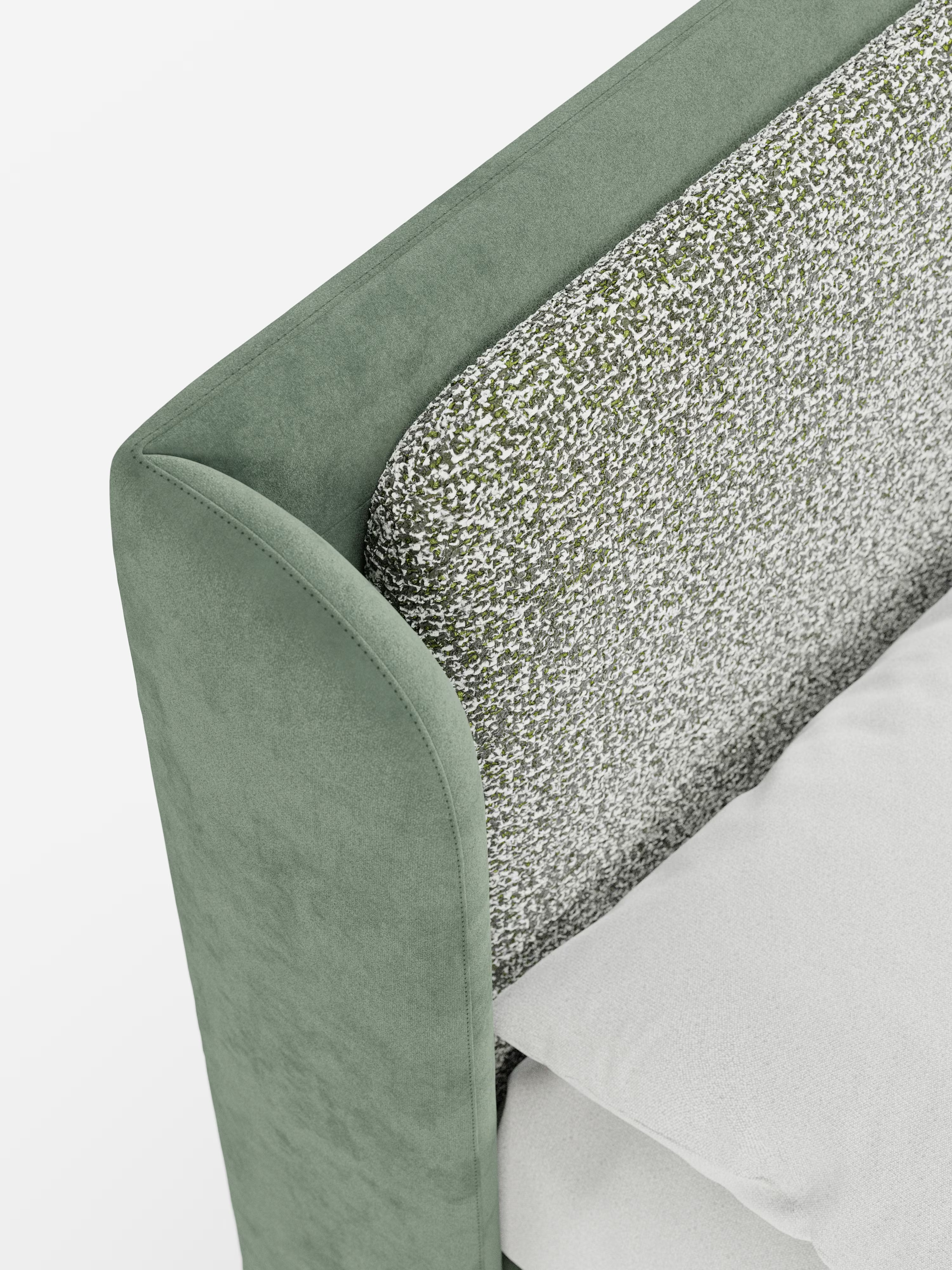 Nadine Cama con canapé tapizada de doble tejido Magnolia Bouclé y Jazz microfibra antimanchas