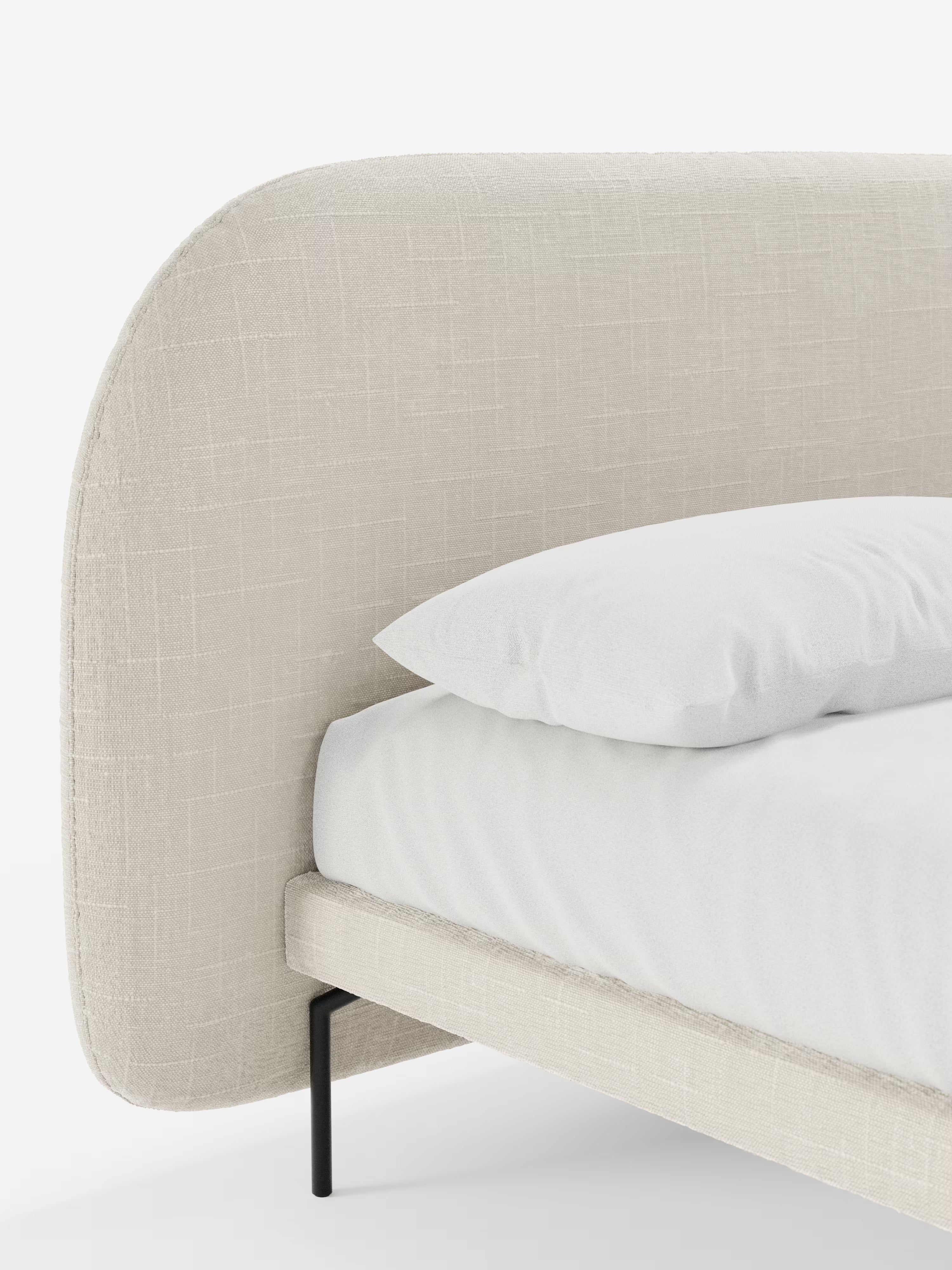 Soleil Cama acolchada de diseño con patas de metal y tejido jacquard antimanchas