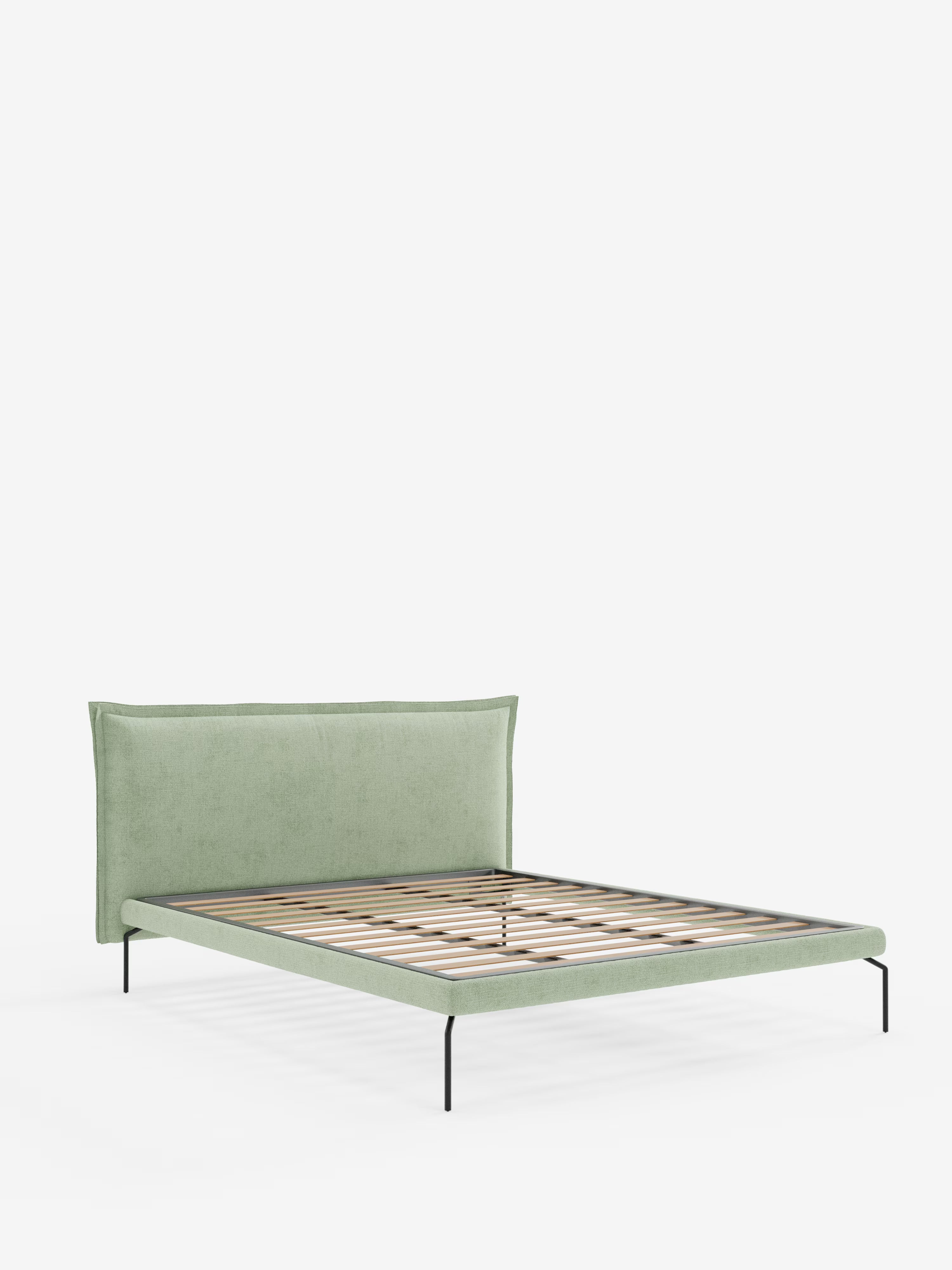 Eric Upholstered removable cover bed with steel legs in stain-resistant fabric