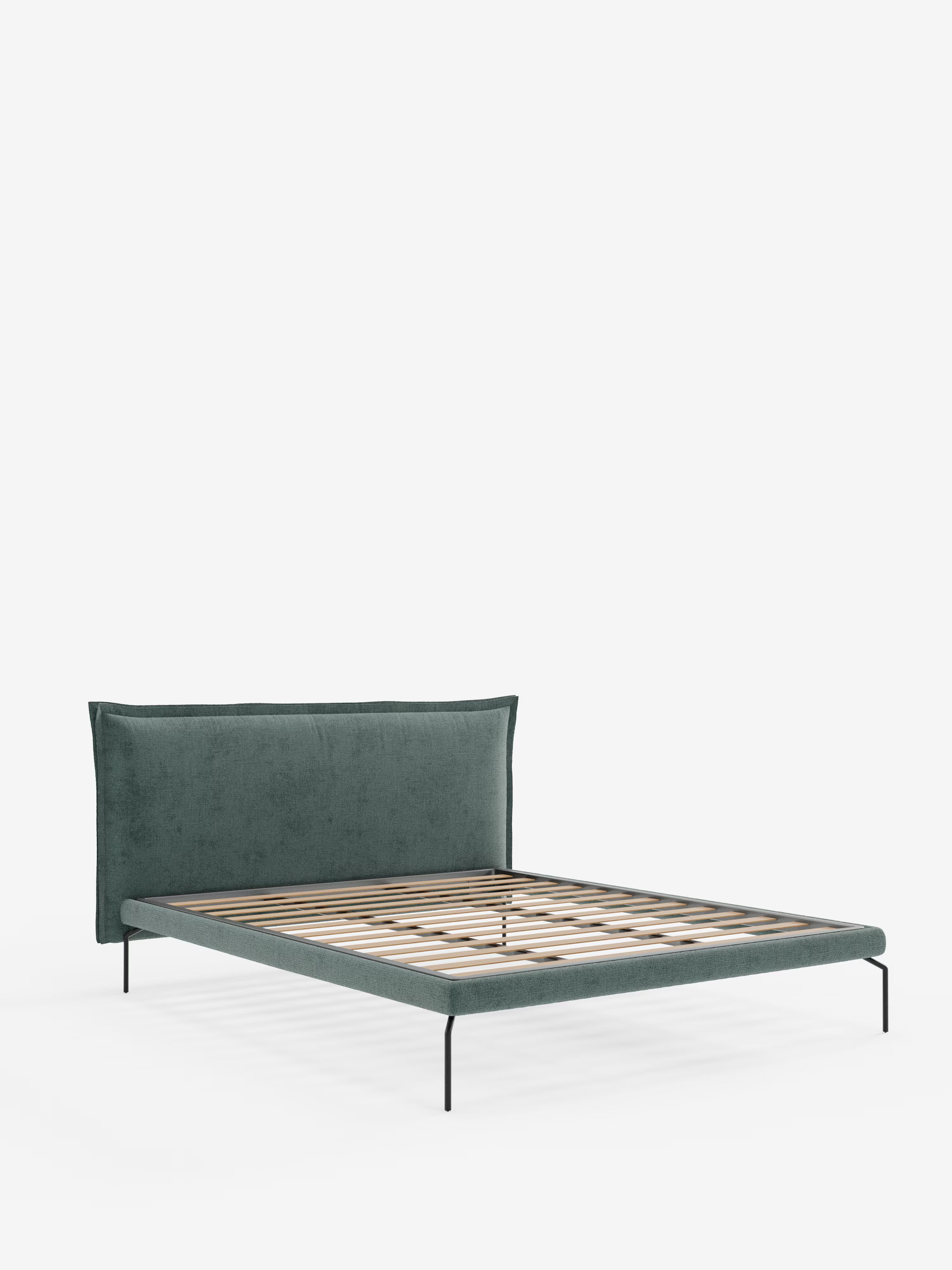 Eric Upholstered removable cover bed with steel legs in stain-resistant fabric