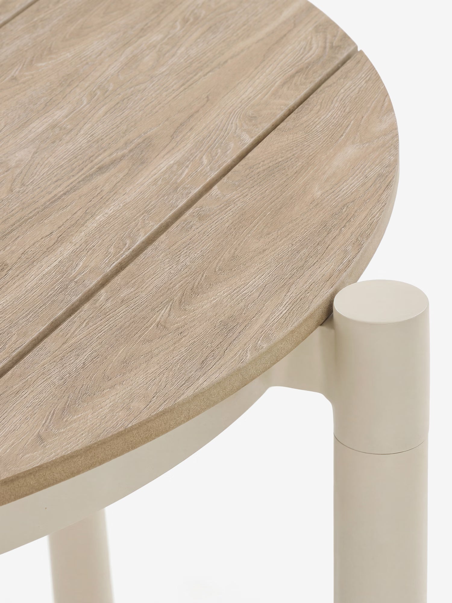 Abela mesa de exterior redonda de 90 cm de aluminio arena y sobre efecto madera