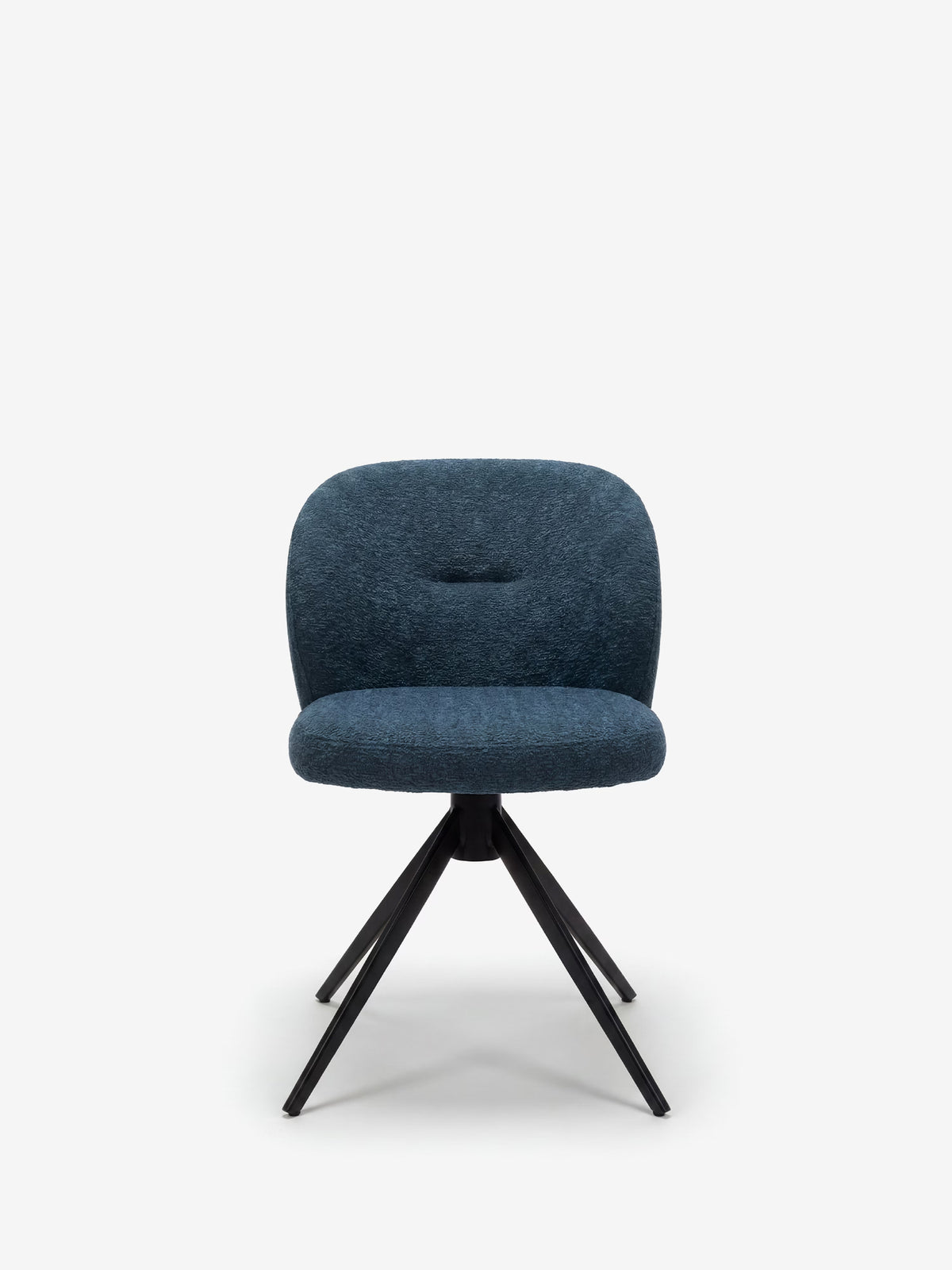 Alba upholstered chair in soft ochre yellow fabric with black metal base