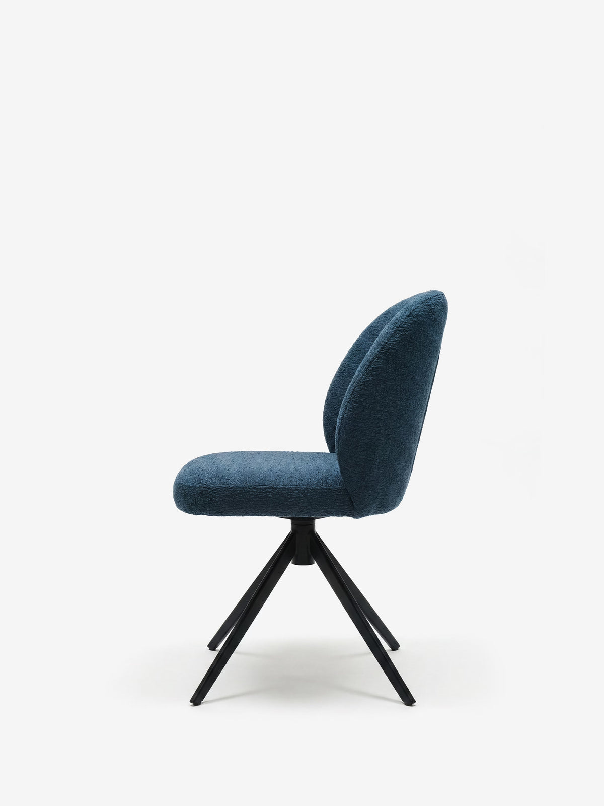 Alba upholstered chair in soft ochre yellow fabric with black metal base