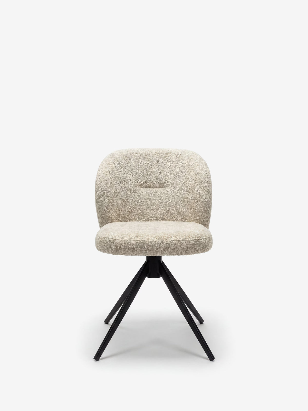 Alba upholstered chair in soft ochre yellow fabric with black metal base