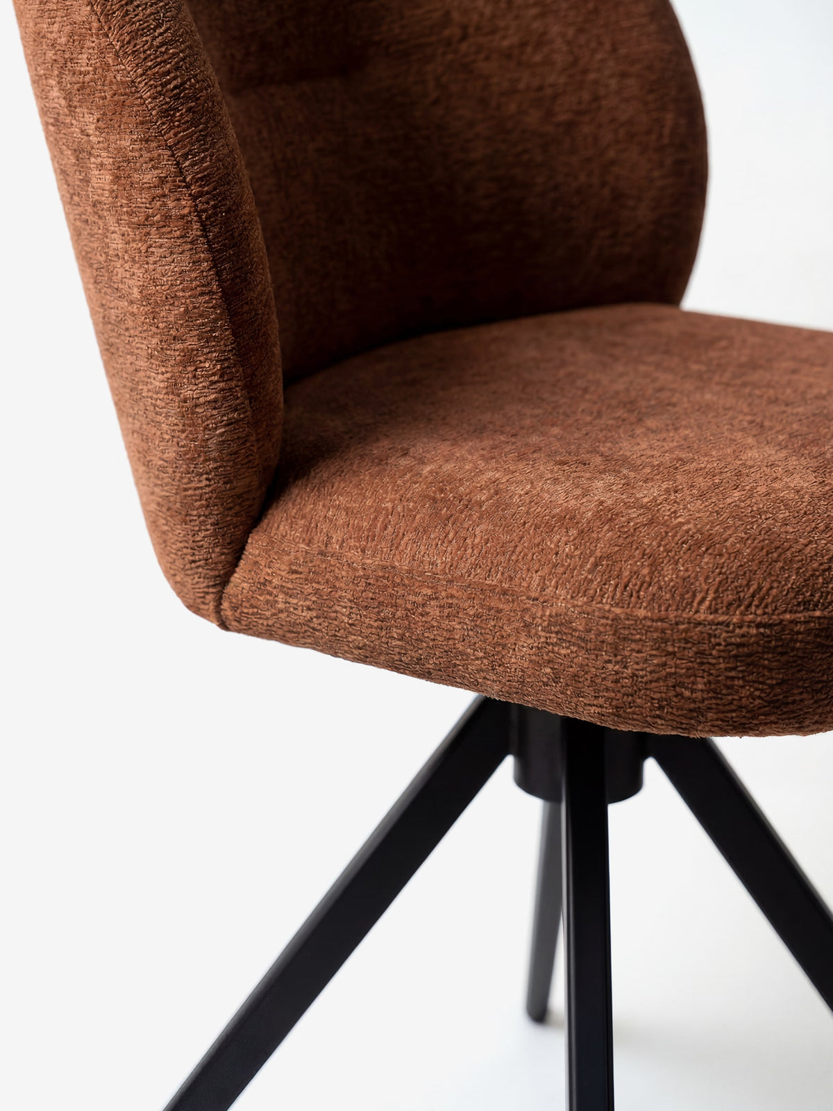 Alba upholstered chair in soft ochre yellow fabric with black metal base