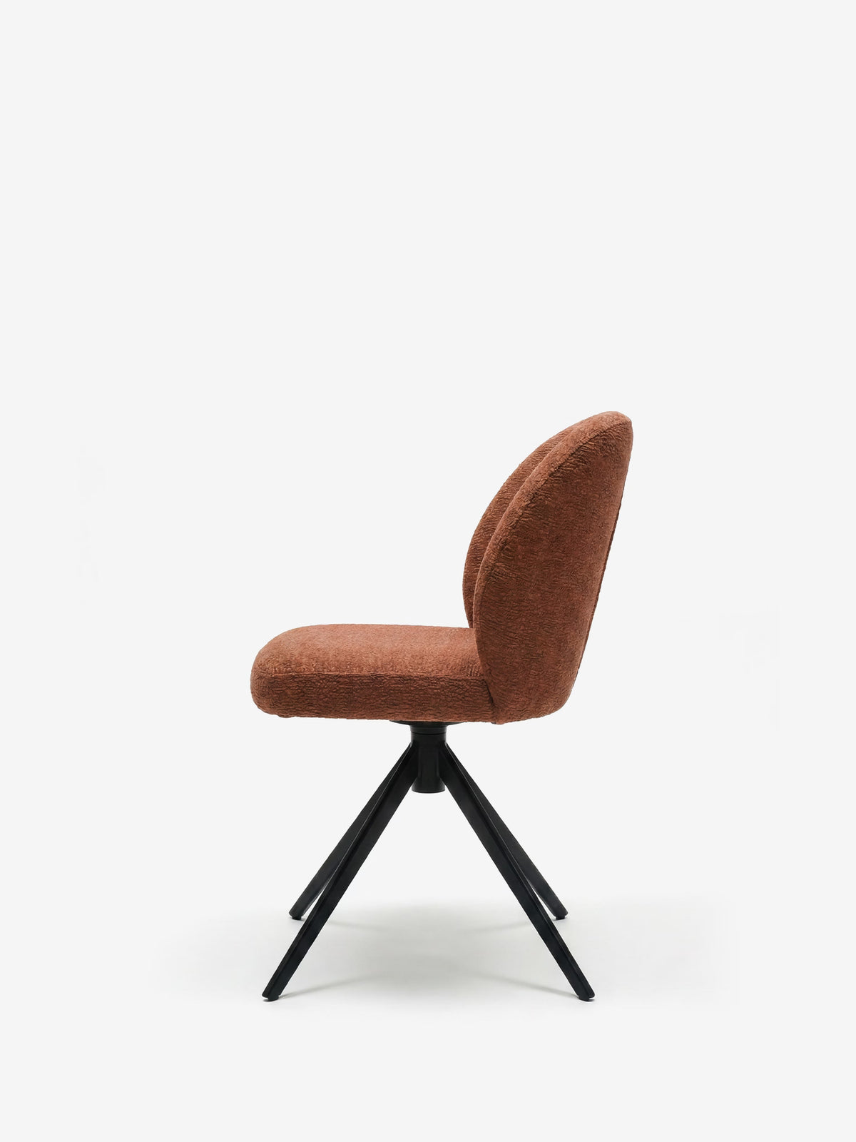 Alba upholstered chair in soft ochre yellow fabric with black metal base