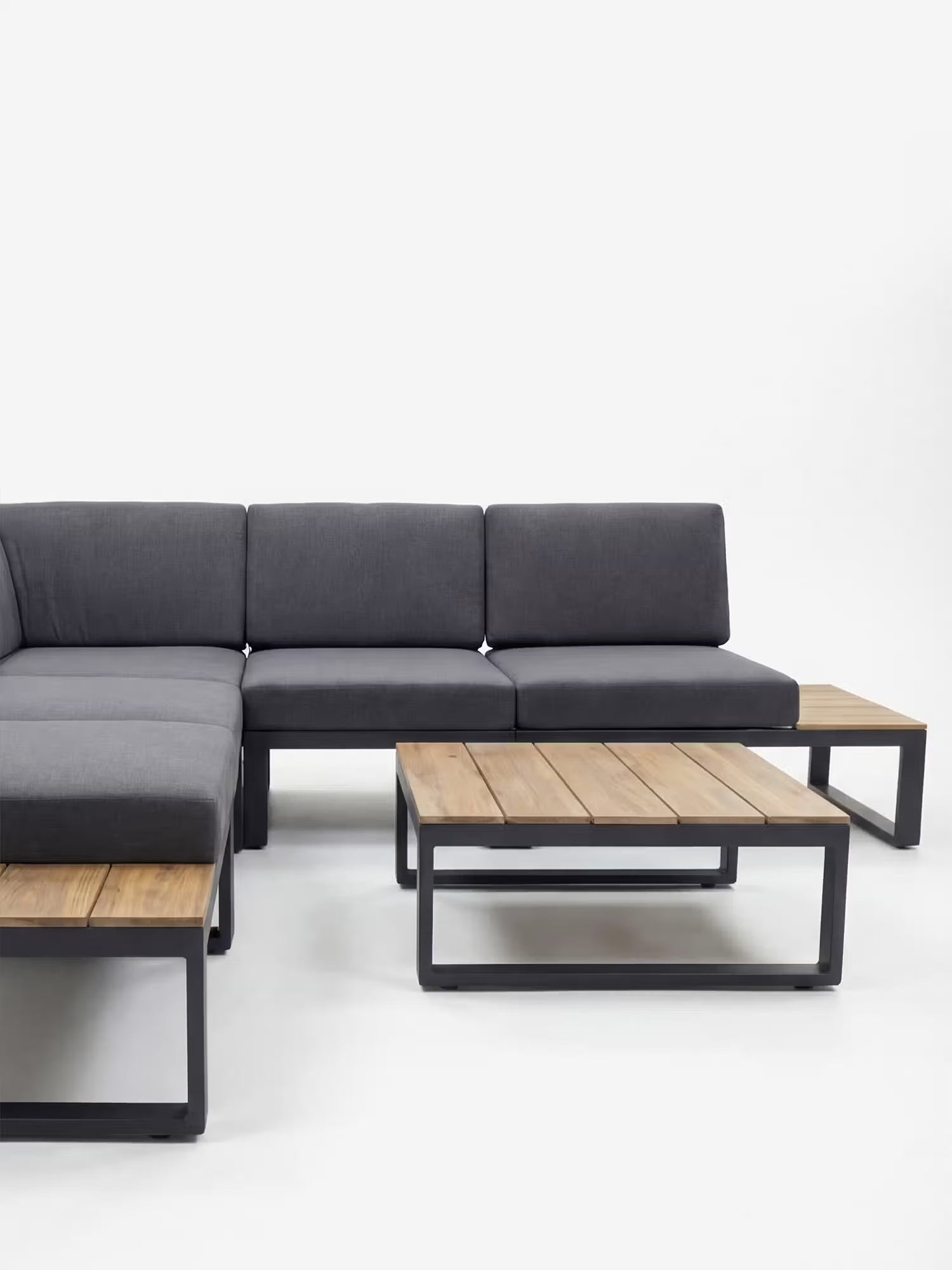 Orion Set lounge angular de exterior de acacia y aluminio antracita con mesa de centro