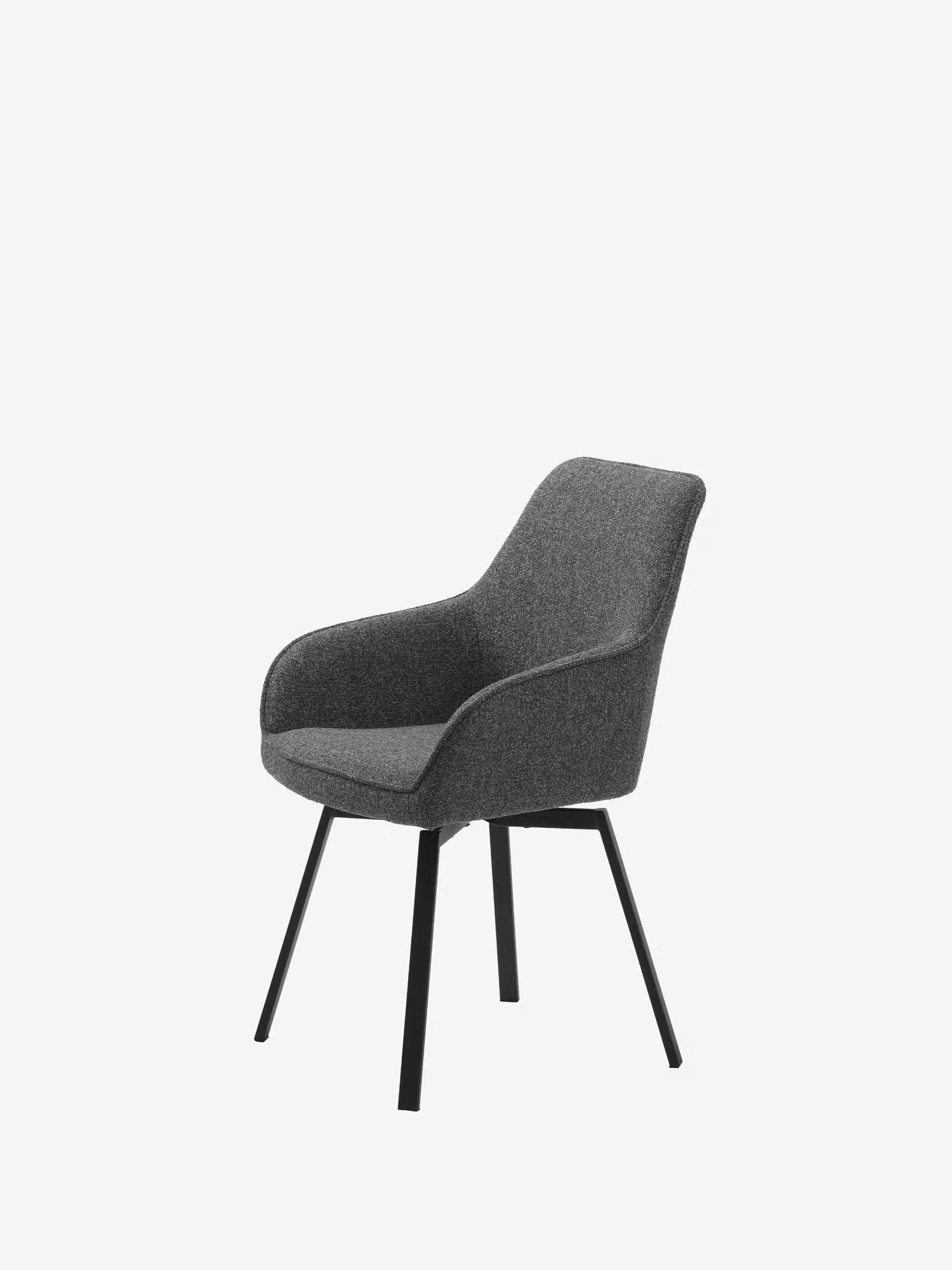 Alma silla giratoria tapizada en tela bouclé melange con base de metal negro