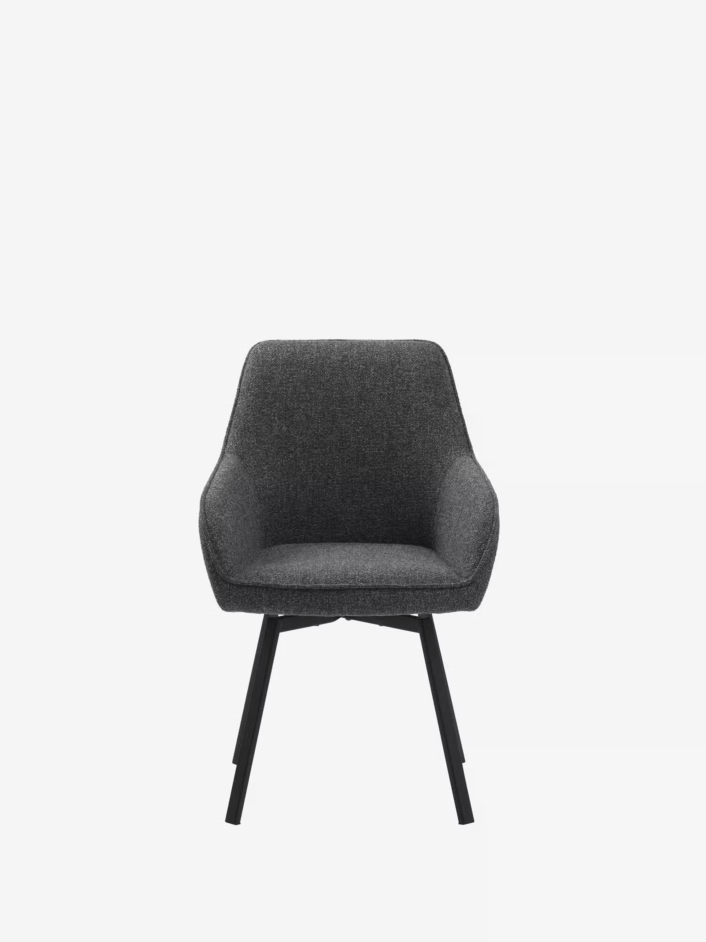Alma silla giratoria tapizada en tela bouclé melange con base de metal negro