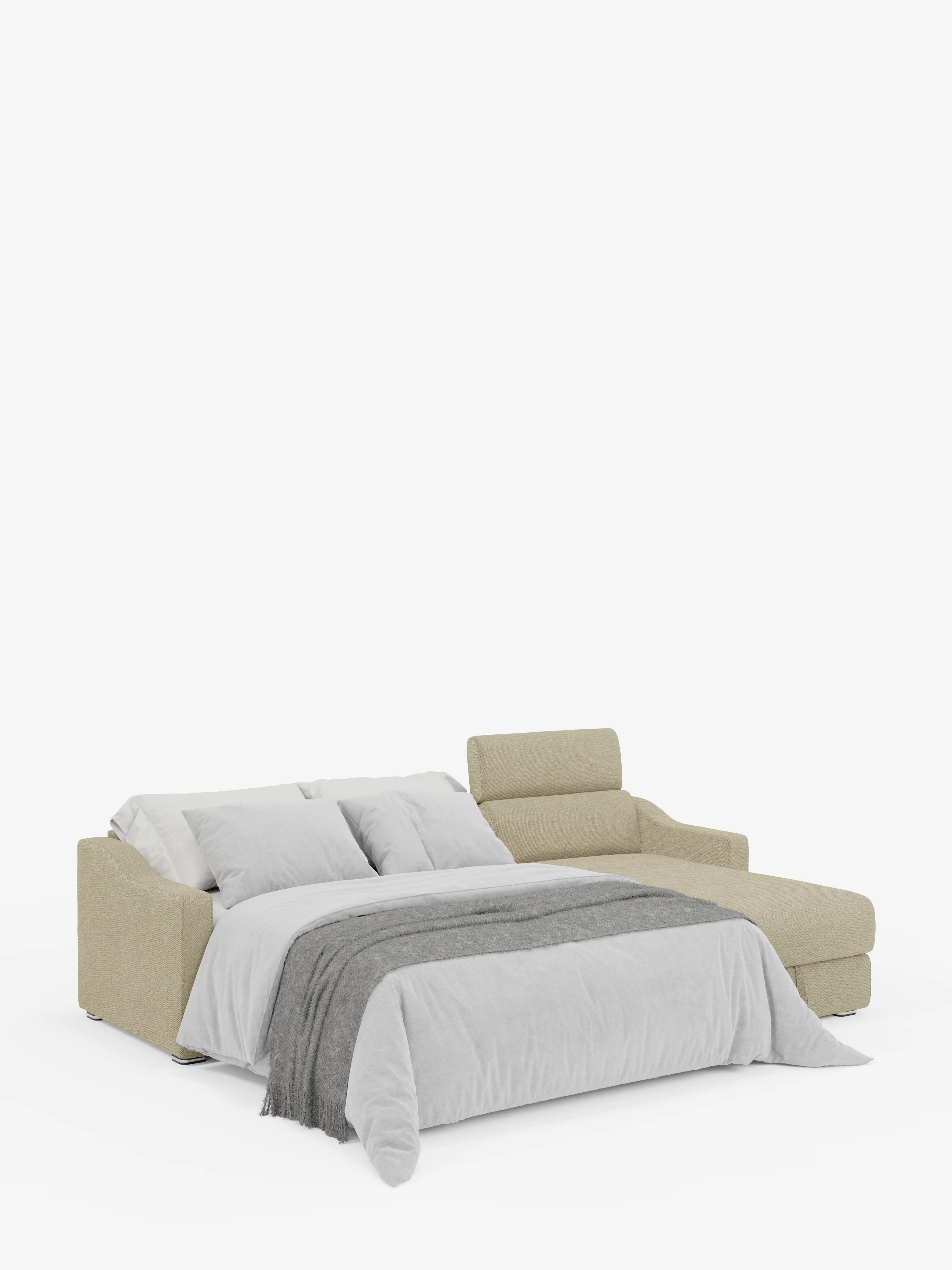 Amber Divano letto angolare moderno con materasso incluso – tessuto antimacchia e poggiatesta reclinabili