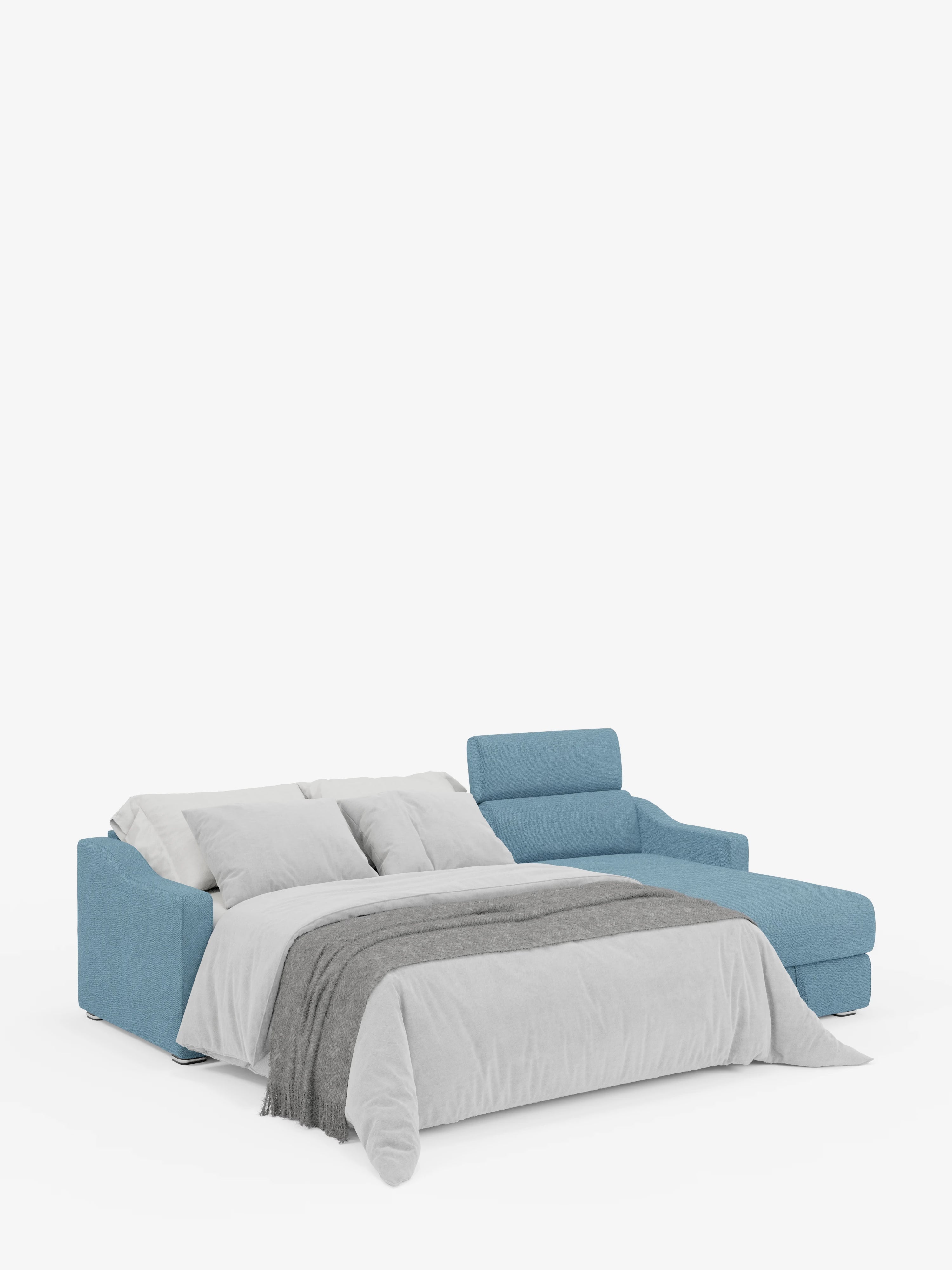 Amber Divano letto angolare moderno con materasso incluso – tessuto antimacchia e poggiatesta reclinabili